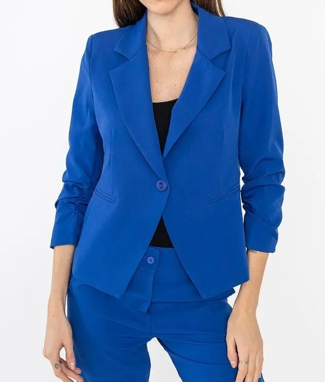 Veste tailleur uni A6077 femme à manches froncées