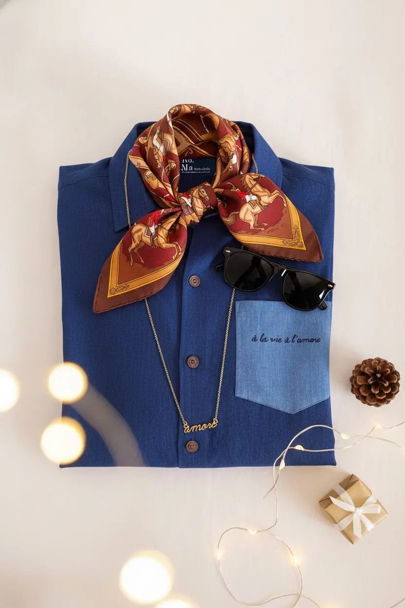 Chemise patchwork bleue en coton