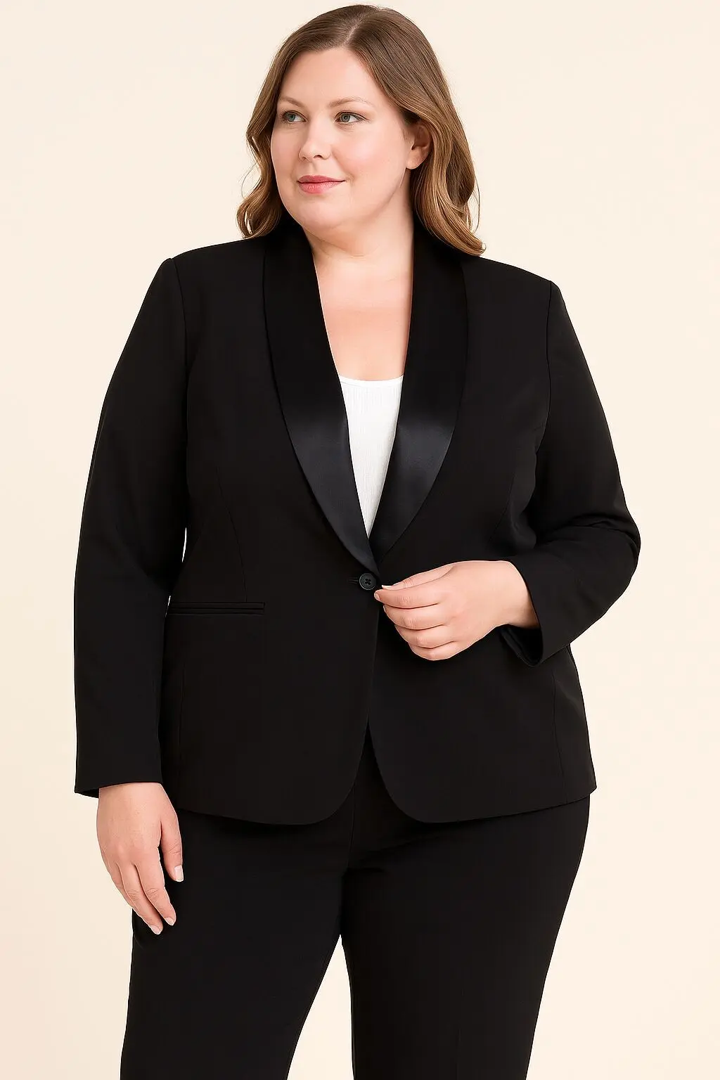 Veste tailleur grande taille avec col satiné A6358GT
