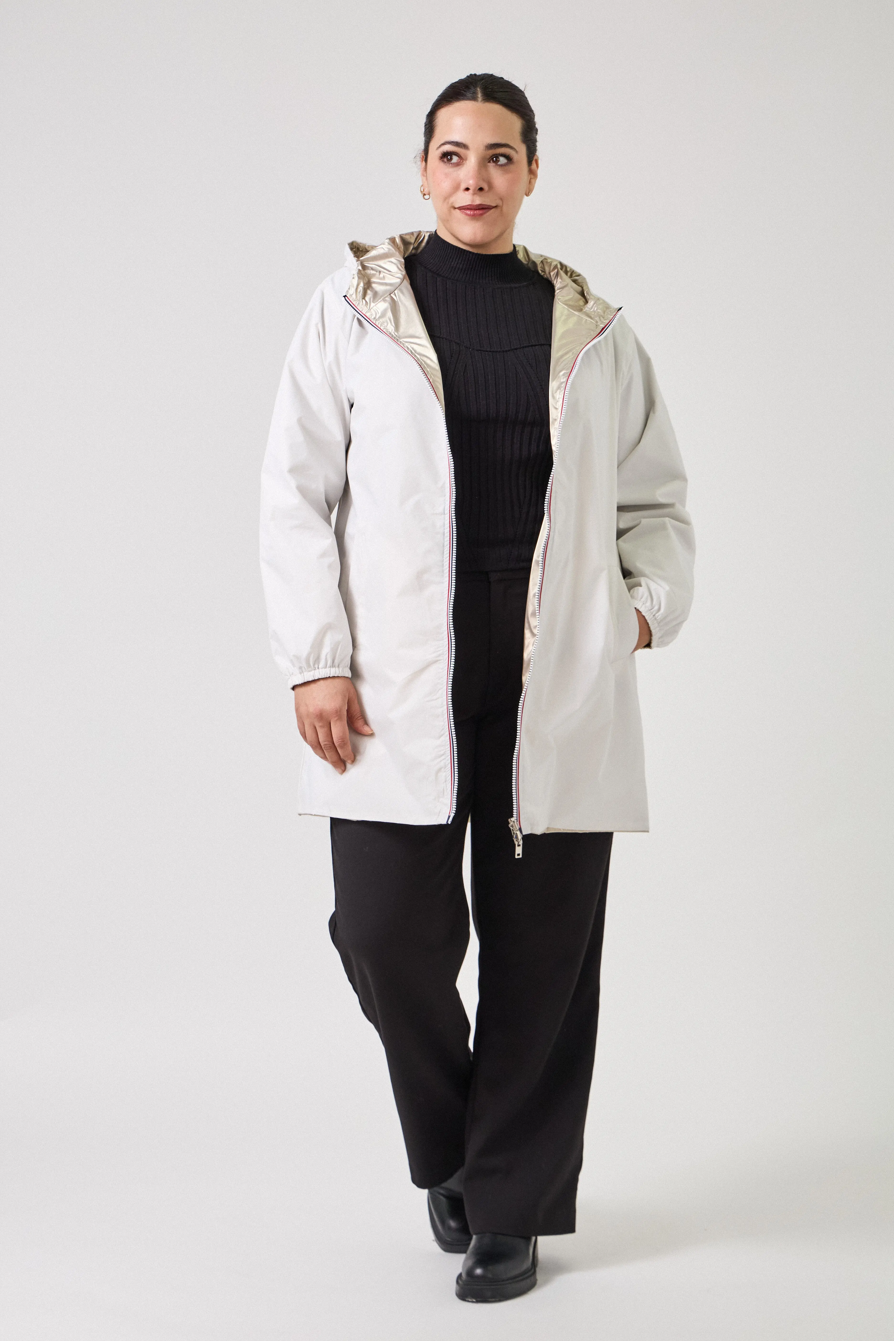 22250B - Plus Size Plain Reversible Mid-Length Parka