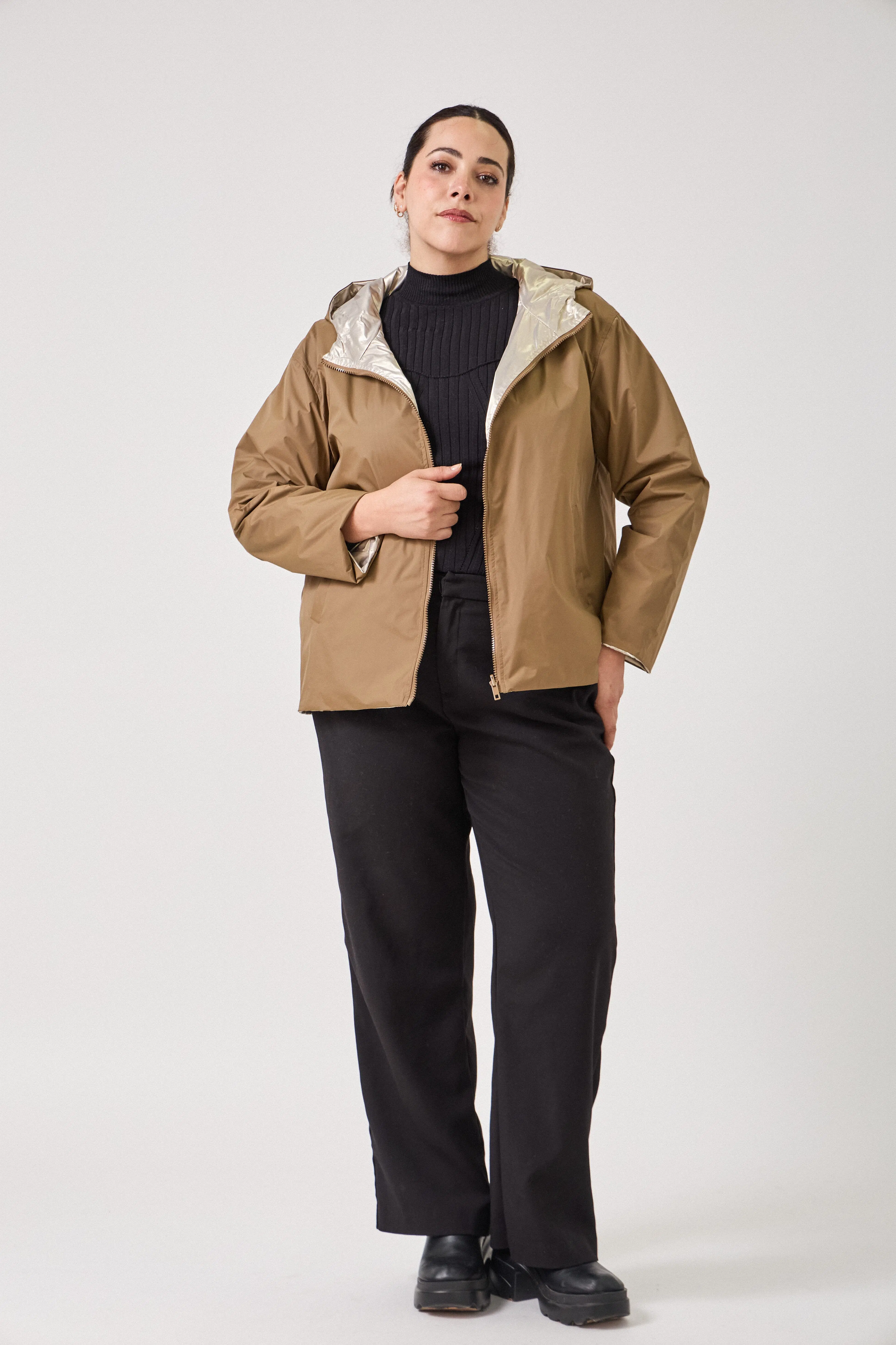4113L - Plus Size Waterproof Short Reversible Parka