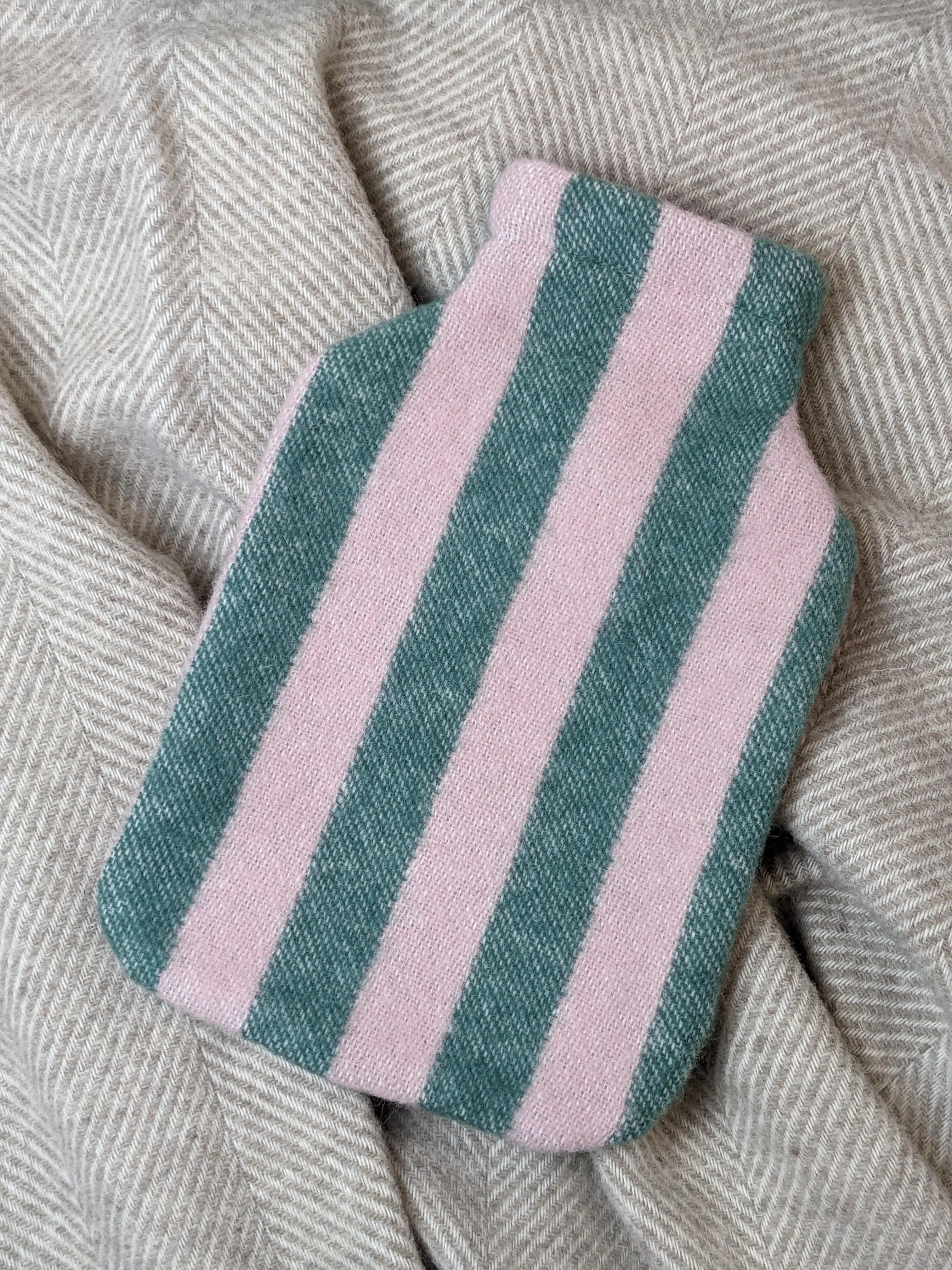 Hot water bottle cover / hot water bottle cover STRIPES greenstone / rose