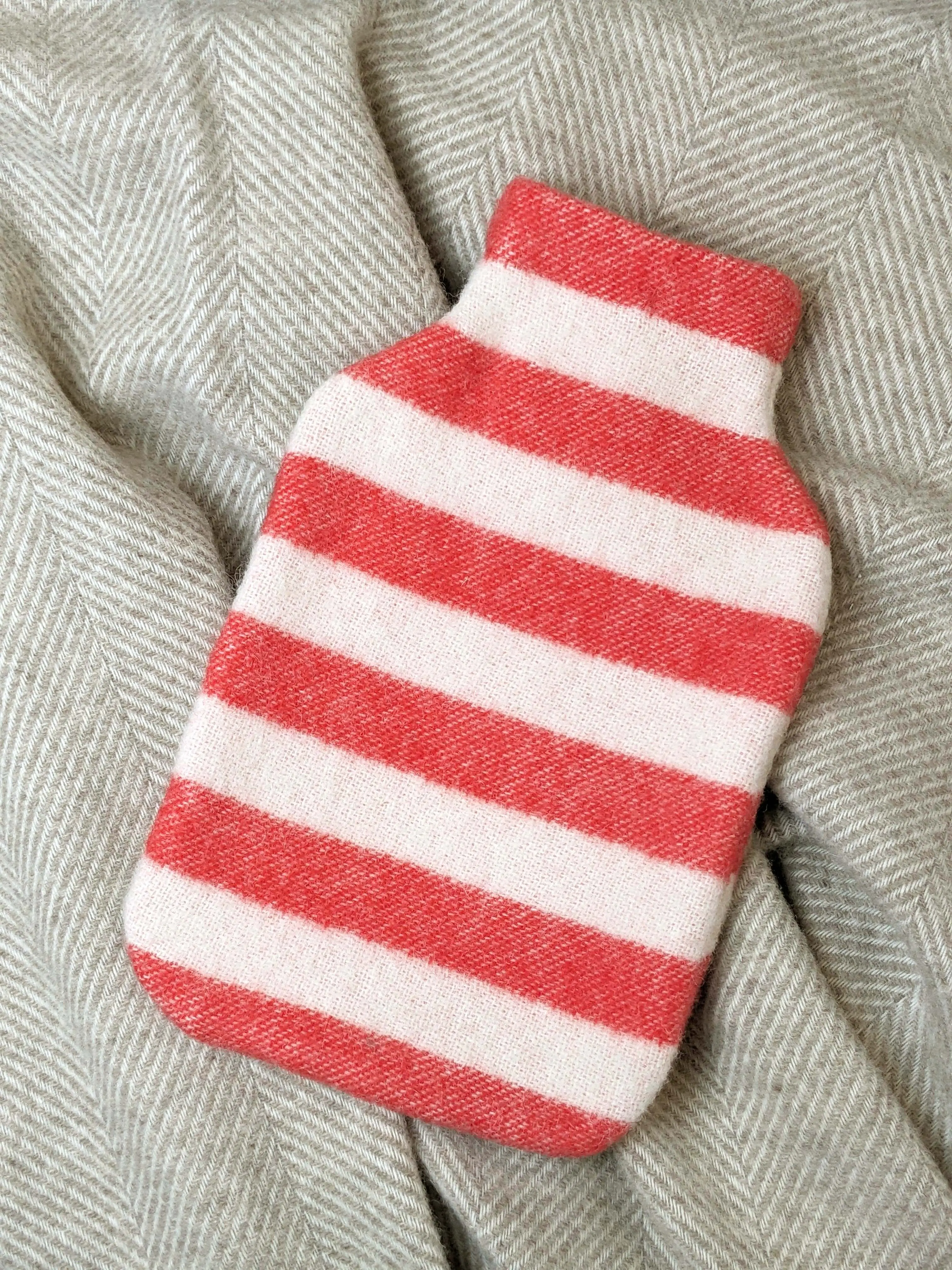 Hot water bottle cover / hot water bottle cover STRIPES tomato / off white