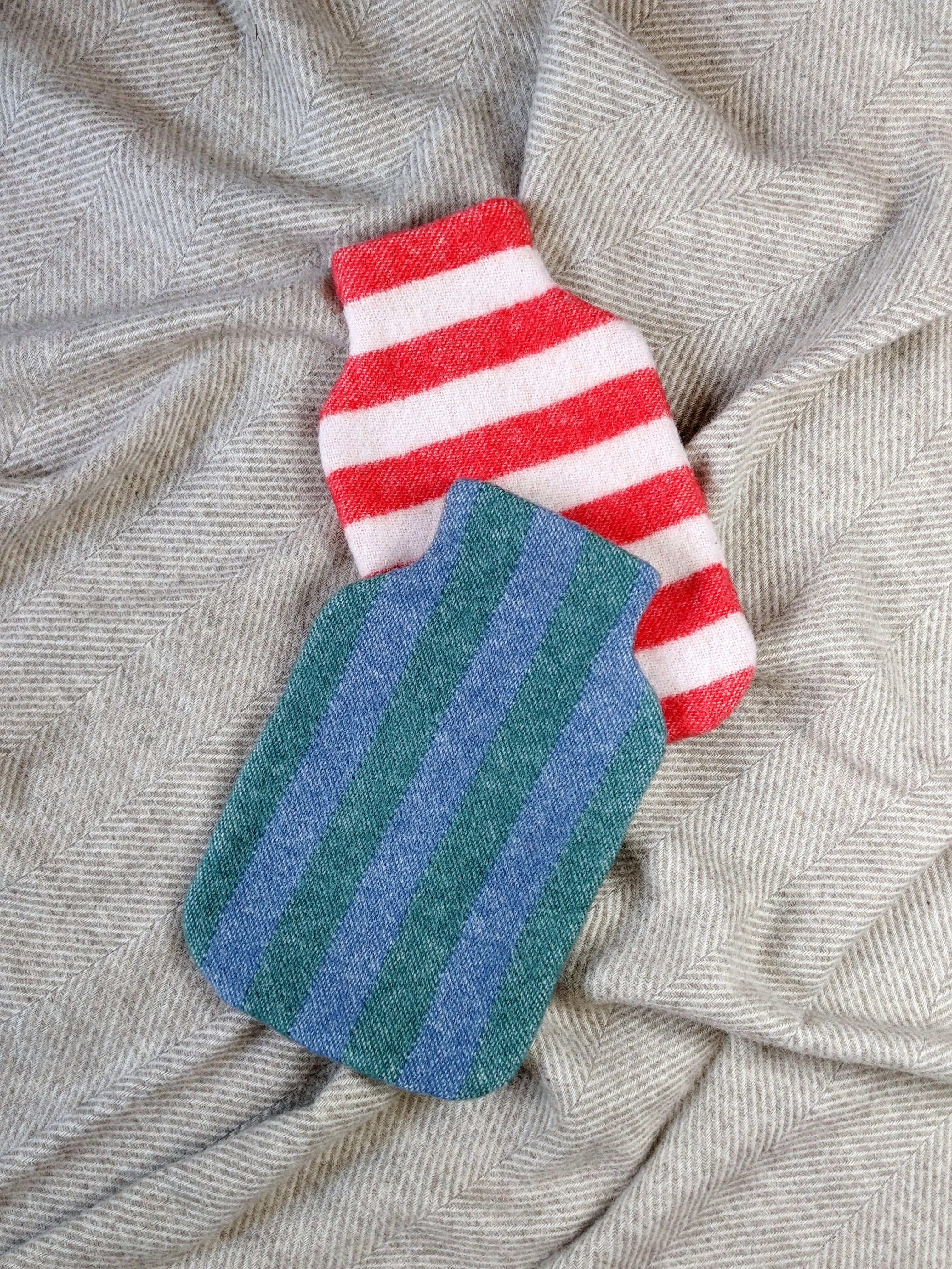 Hot water bottle cover STRIPES greenstone / denim