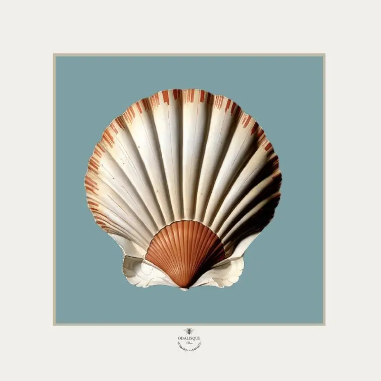 The scallop on a blue background - illustration 18x18 cm