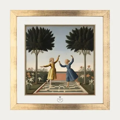 Young Girls in the Garden - 20x20 cm Gold Frame Pack + Illustration