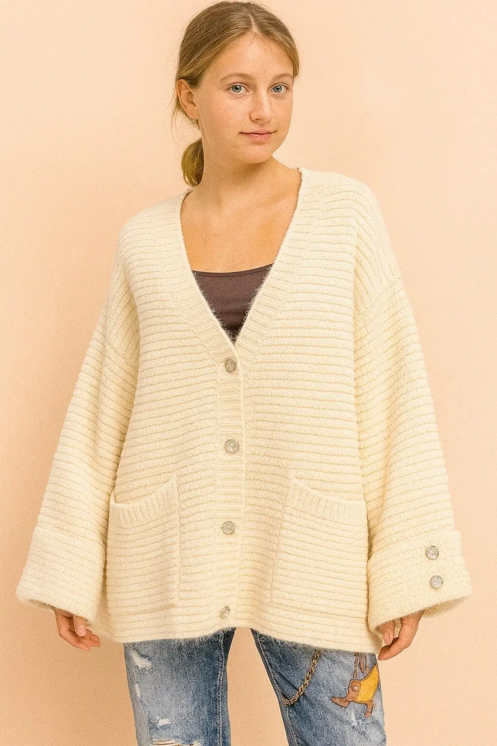 Cardigan oversize en maille côtelée AP143 – Confort & style