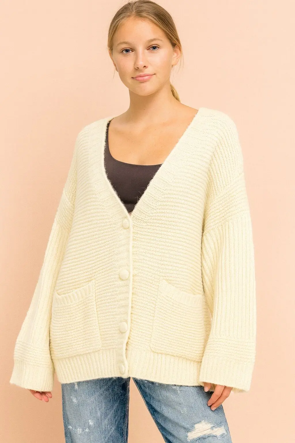 Cardigan oversize femme en maille côtelée AP145