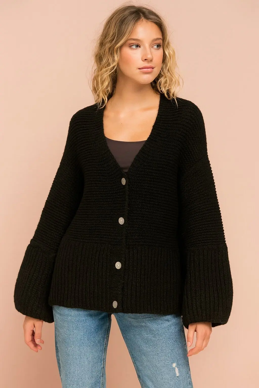 Cardigan oversize en maille côtelée AP146 – Taille unique