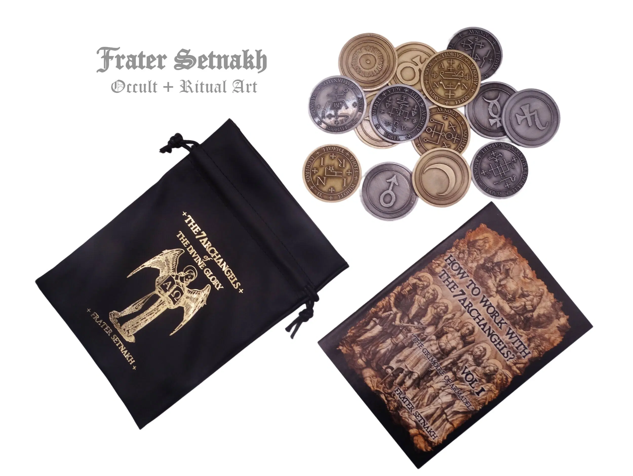 7 Monedas Talismán del Arcángel – Conjunto de Protección Angélica Sagrada con Libro Guía
