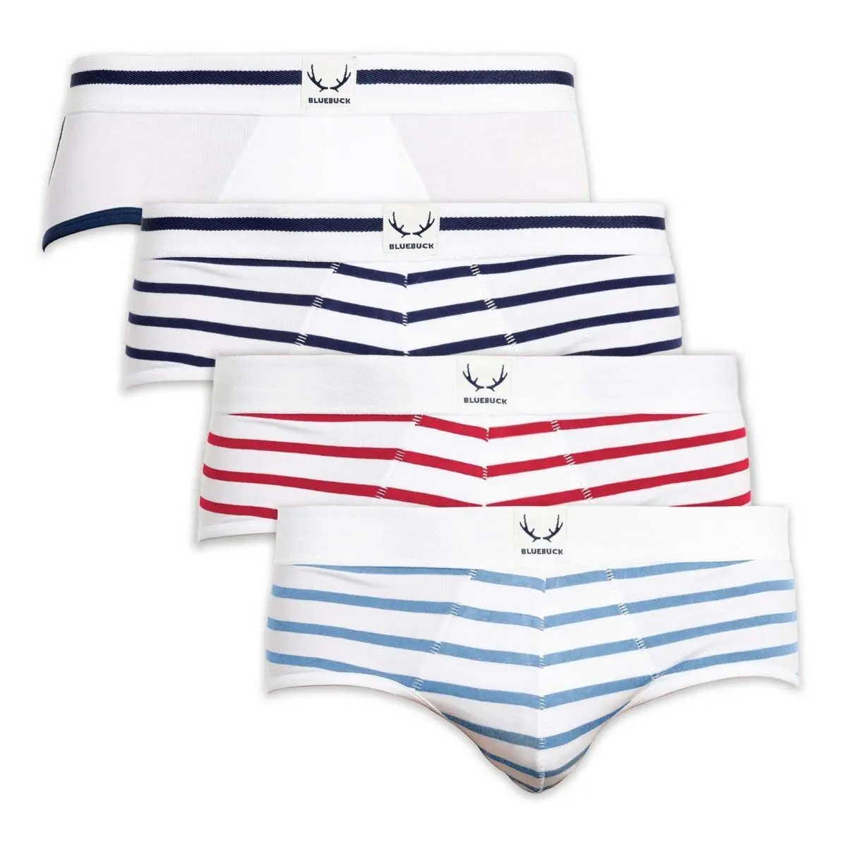 4 slip da marinaio da uomo in cotone biologico bianco e a righe