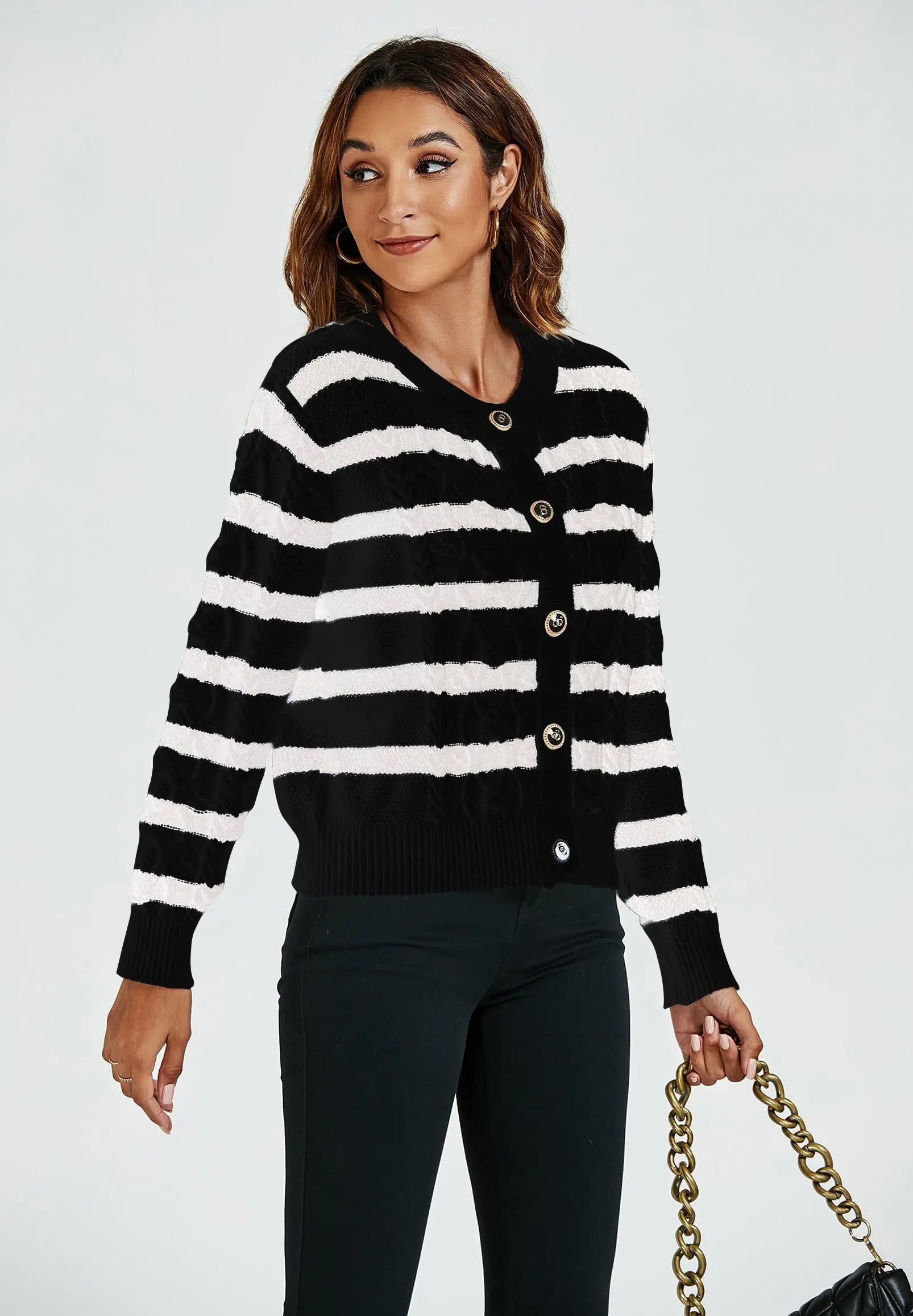 Black and white striped cardigan