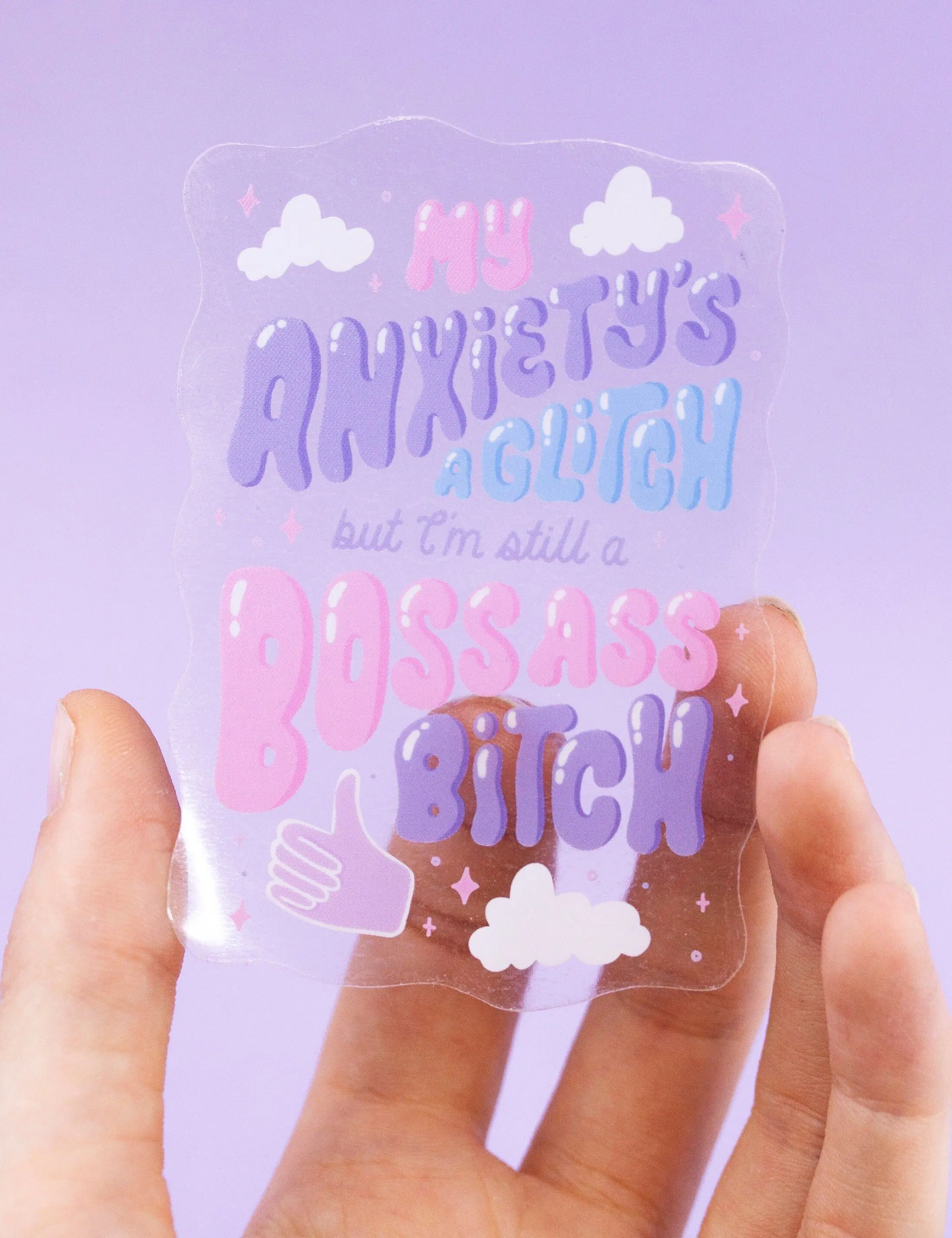 My Anxiety’s a Glitch Sticker | Mental Health Anxiety Sticker | Badass Woman Sticker | Clear Motivational Sticker | Inspirational Bottle or Laptop Sticker