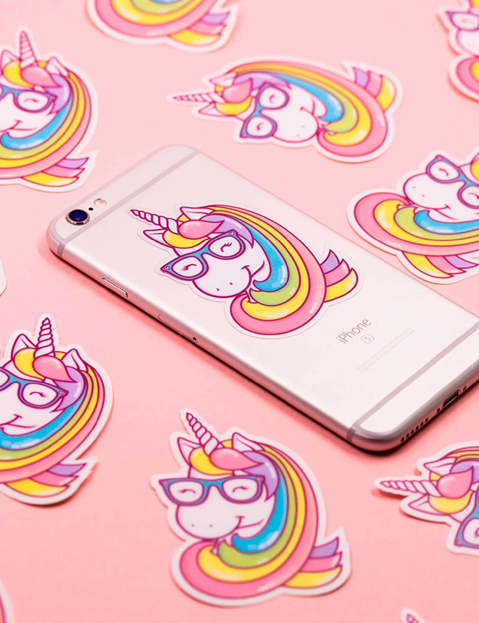 "Geeky Unicorn" Transparent Vinyl Sticker | Kawaii Unicorn Sticker with Rainbow Mane and Glasses, Fun Decoration for Computer, Notebook, Diary