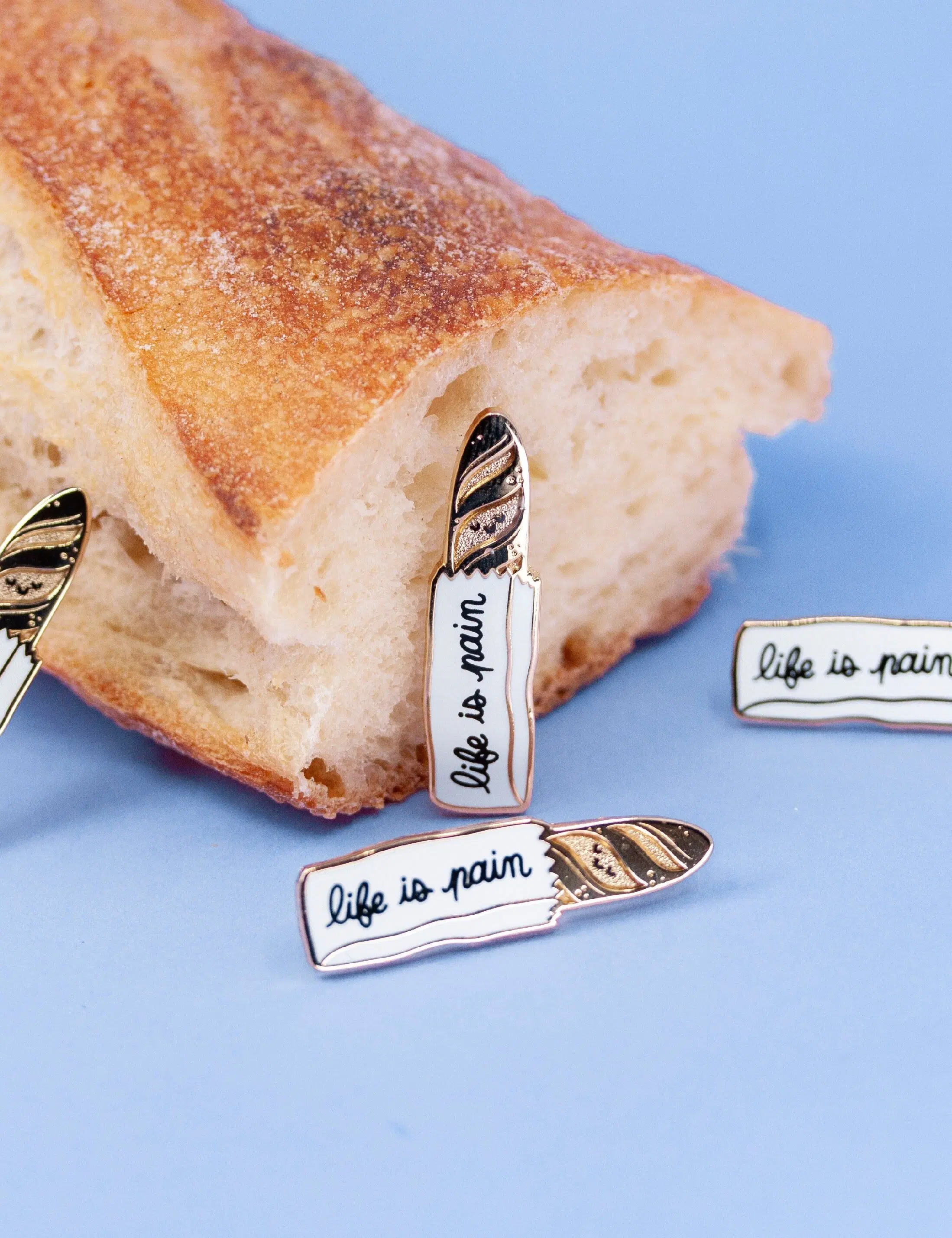 Life is Pain baguette enamel pin | French humor pin | kawaii mini pin | jacket or bag accessory | fun gourmet gift