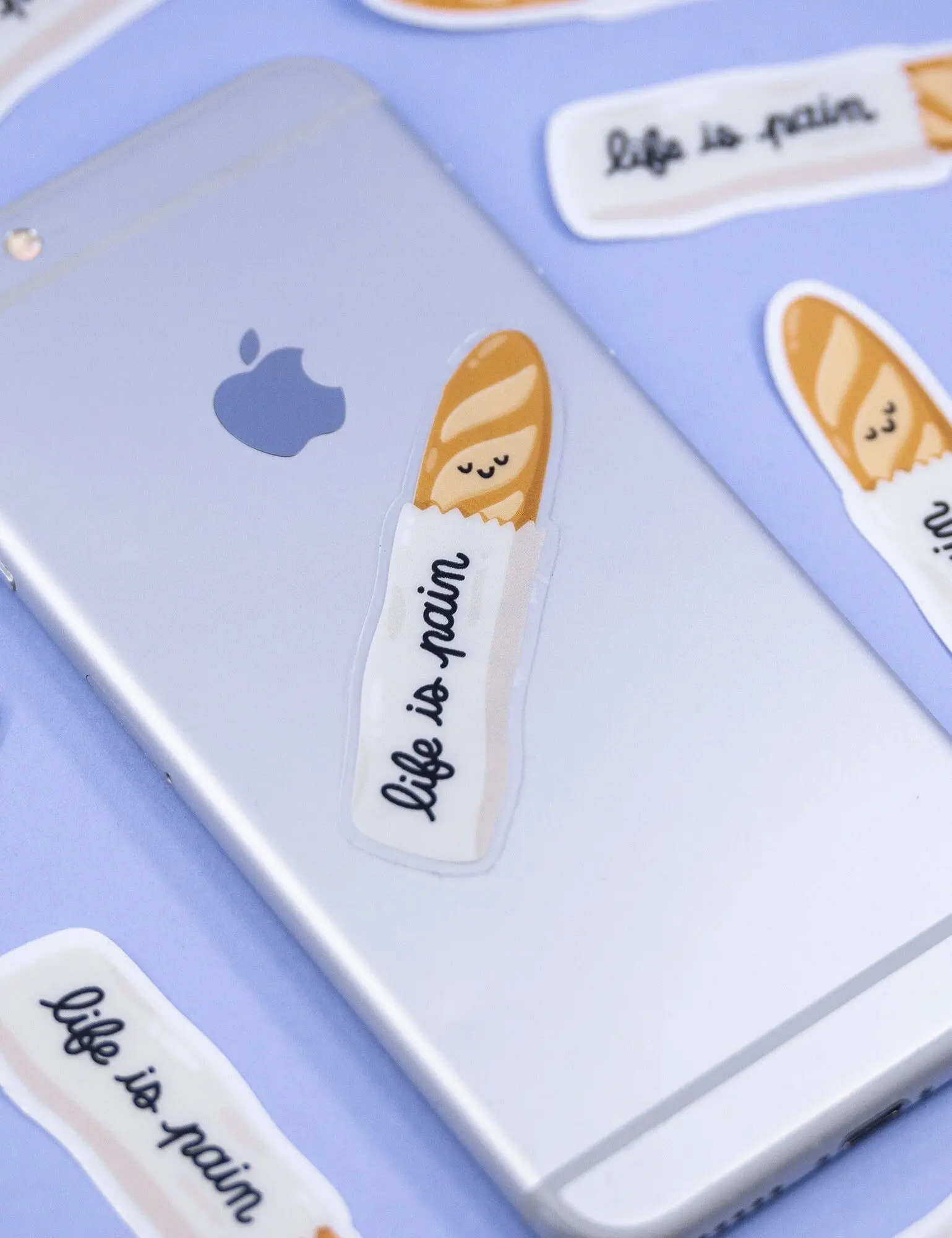 French Baguette “Life Is Pain” Transparent Vinyl Sticker | Funny Food Sticker for Computer, Notebook or Bottle, Original Gift