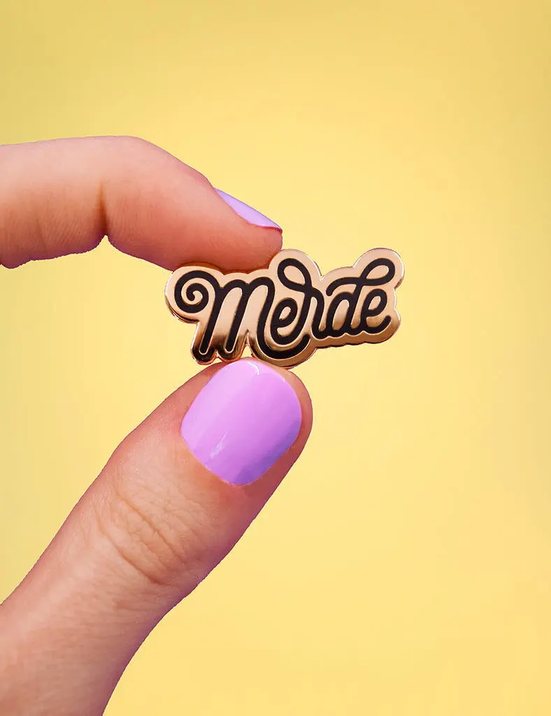 Shit enamel pin brooch | cute French insult gold and white | funny swear word to wear on jacket or bag, funny gift for him or her