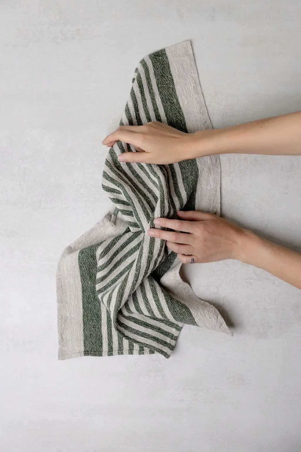 Linen Tea Towel (dish towel) / Pine green Stripes