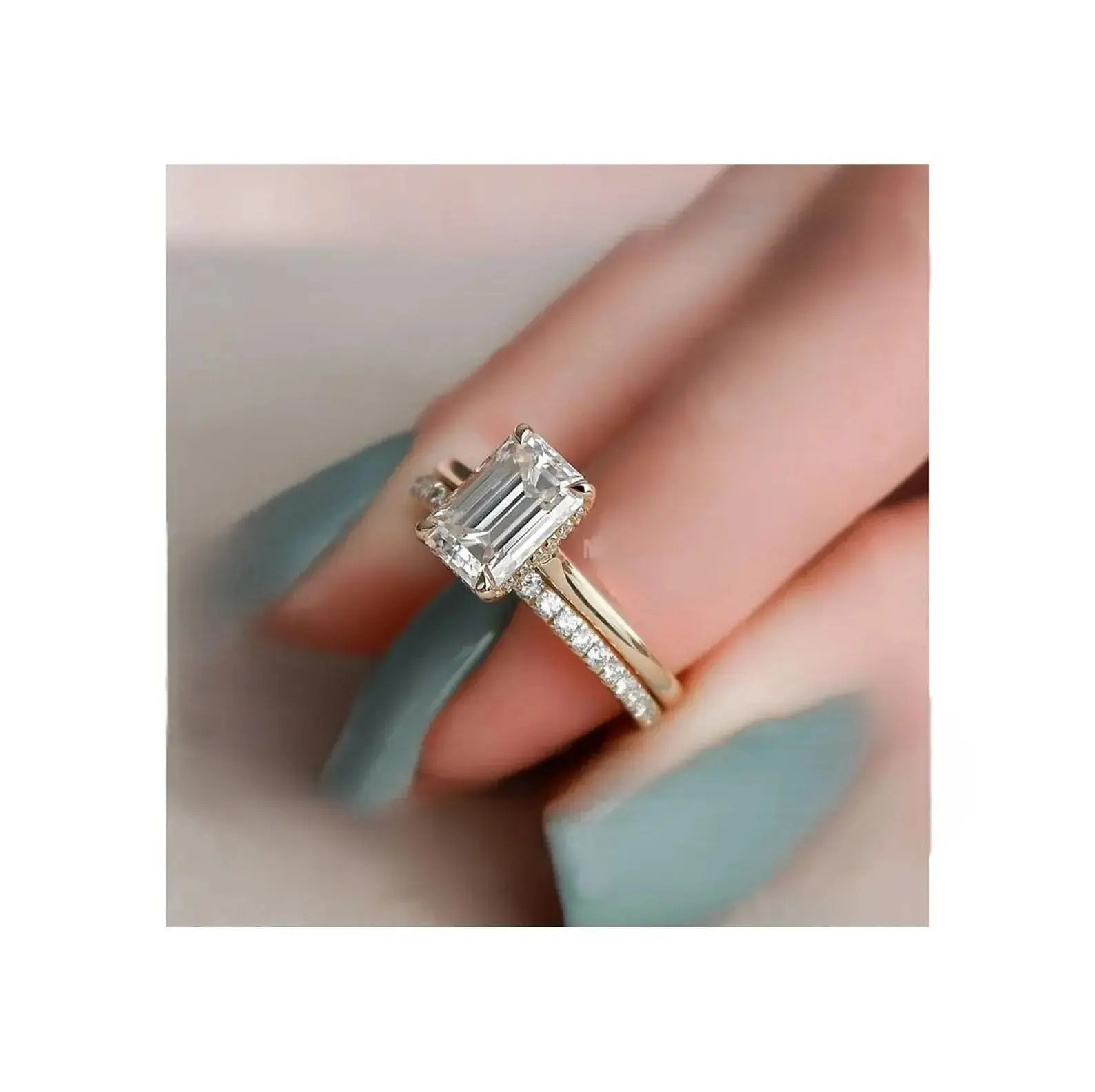 2 Ct Emerald Cut Moissanite Wedding Ring Set- Engagement Ring Set- Vintage Bridal Set- Art Deco Matching Bands-925 Sterling Silver