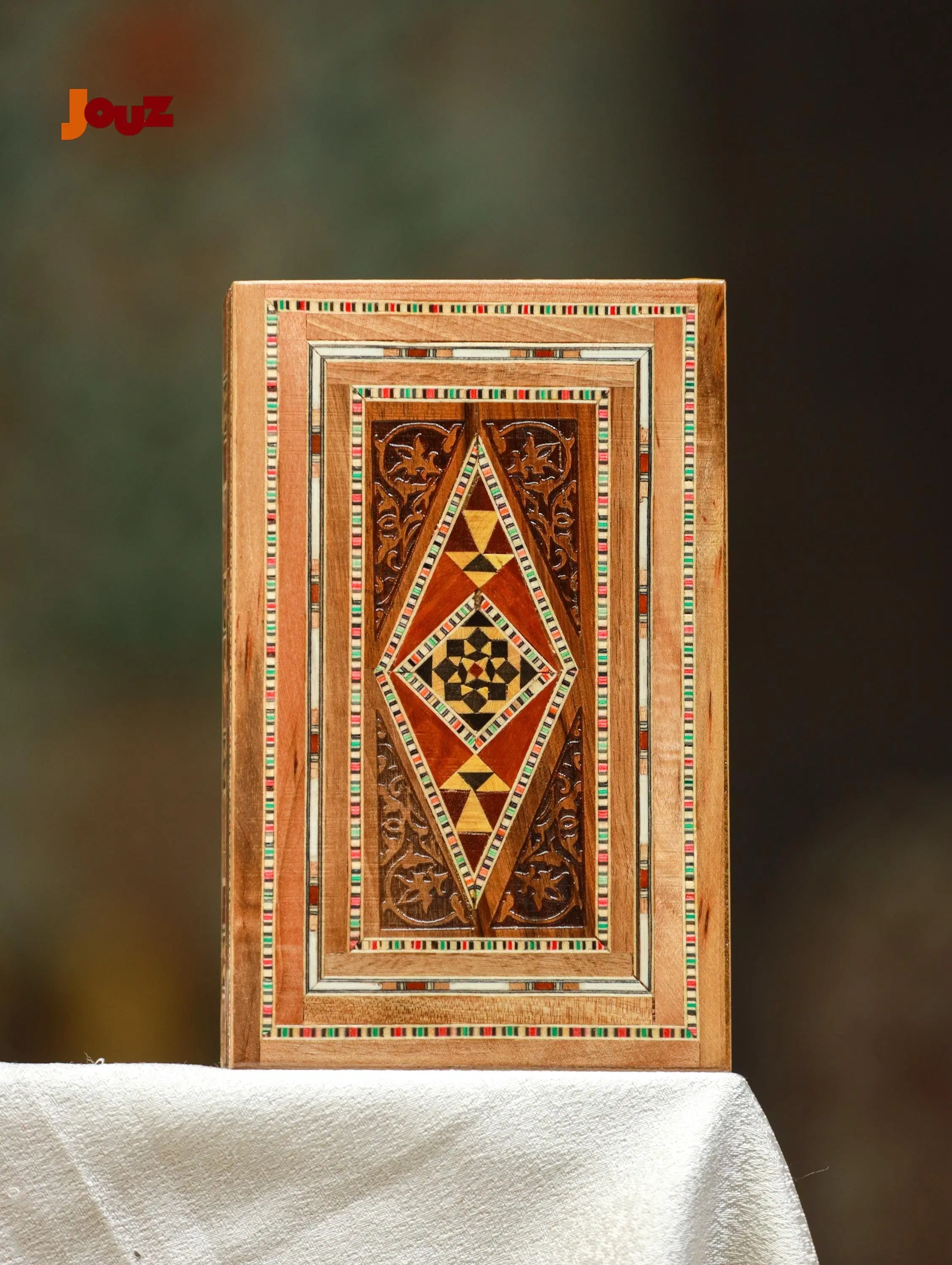 Handcrafted Small Wooden Mosaic Box - Intricate Inlay Design - Jewelry Keepsake, Ring Box, Boho Decor
