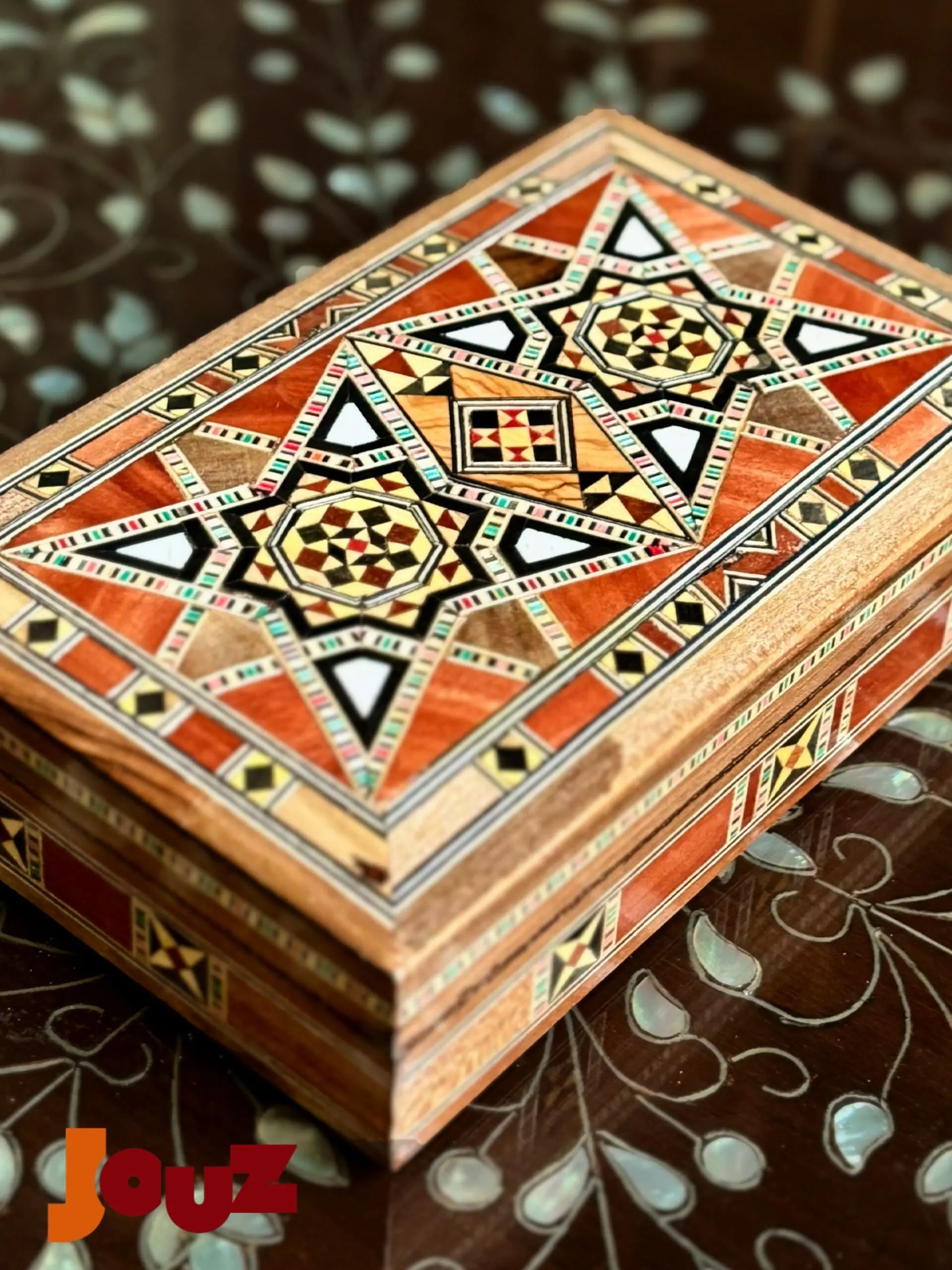 Handmade Wooden Mosaic Box - Artisan Jewelry Trinket Chest - Boho Home Decor - Unique Gift for Her -Handcrafted Decorative Storage