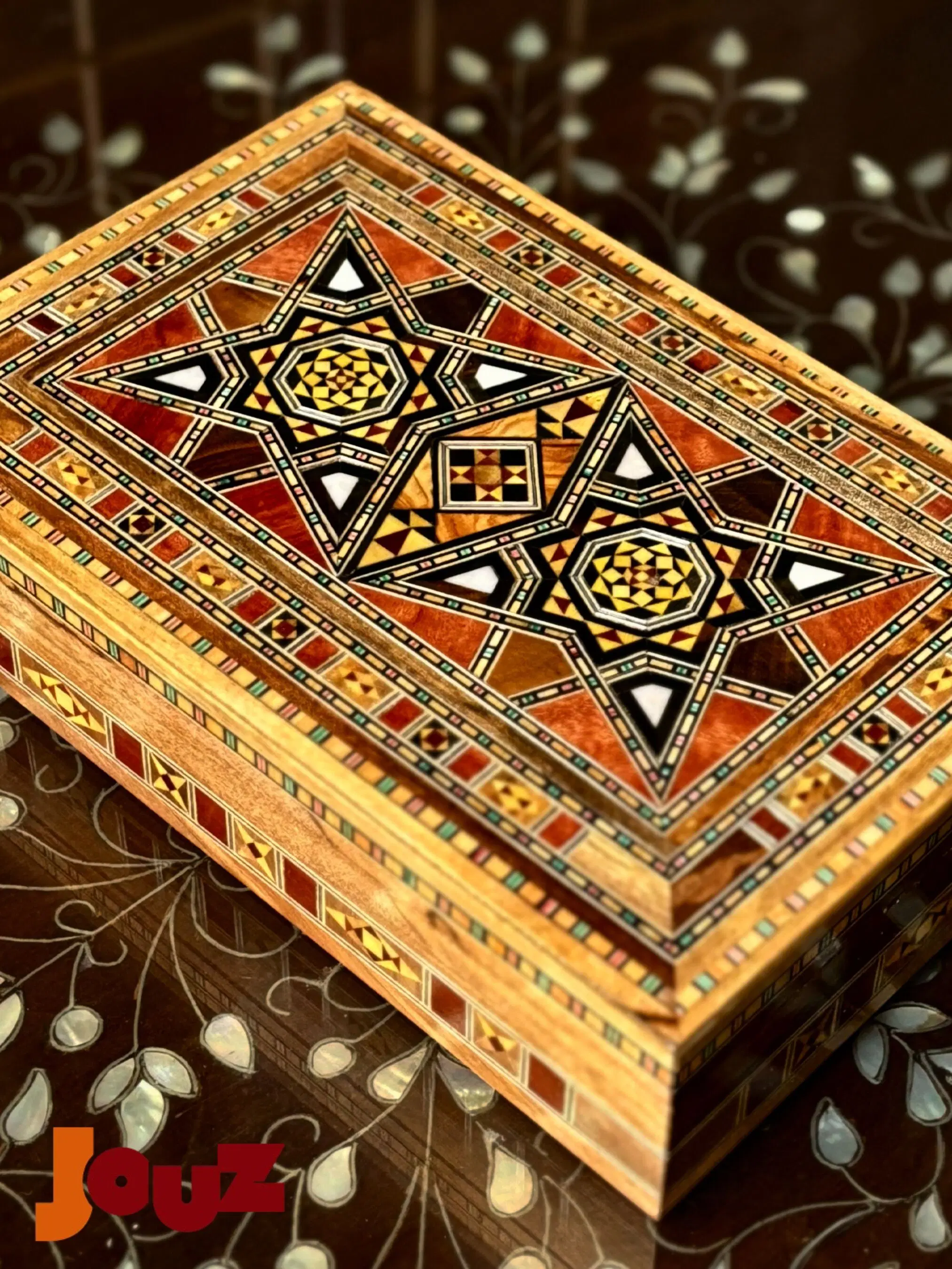 Unique Mosaic Wood Box - Medium Handcrafted Jewelry Case - Decorative Bohemian Storage - Great Gift for Women - wooden Keepsake Chest