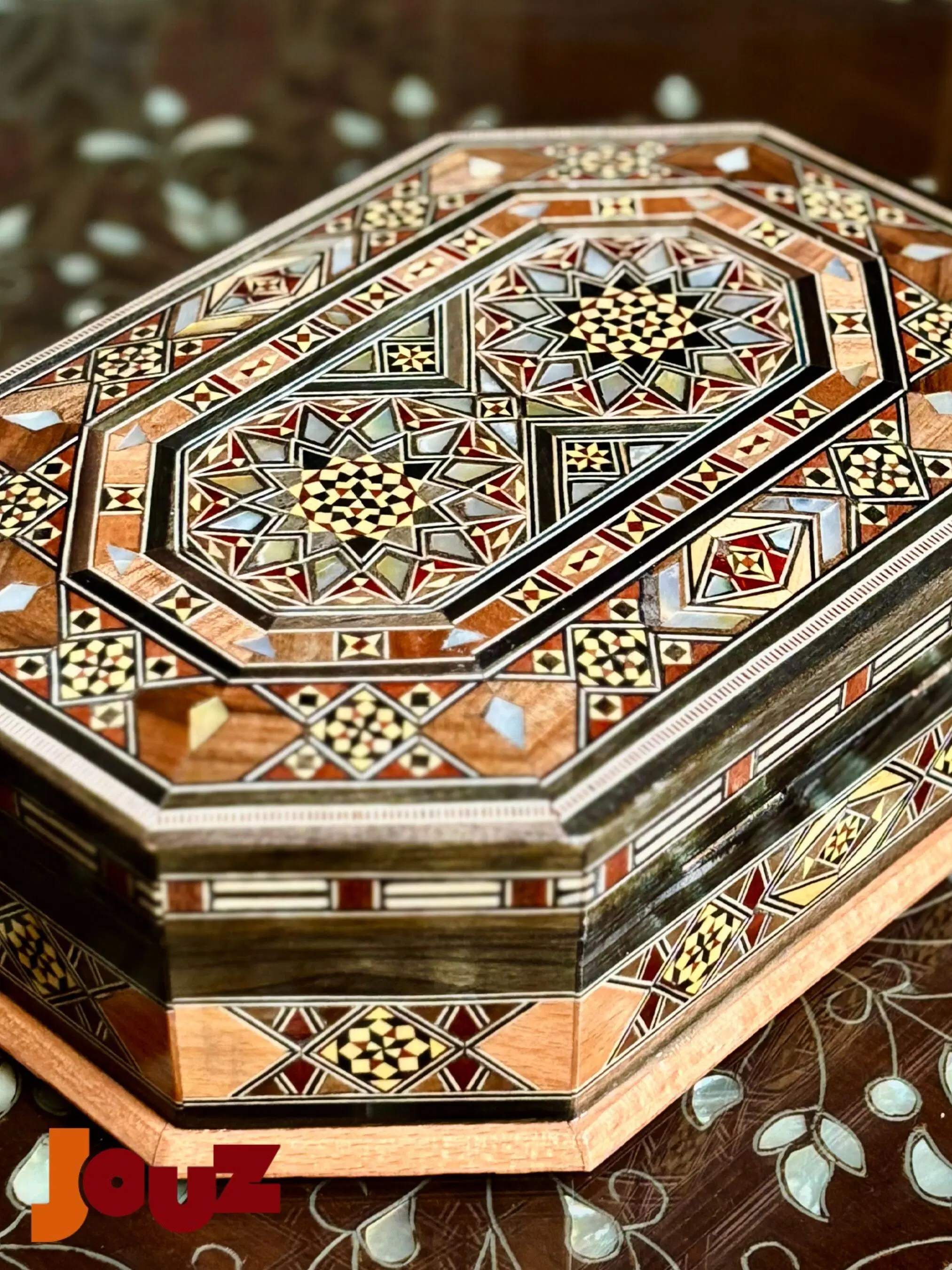 Handmade Wooden Mosaic Box – Oval Decorative Box with Intricate Inlay – Boho Jewelry Holder – Gift Idea