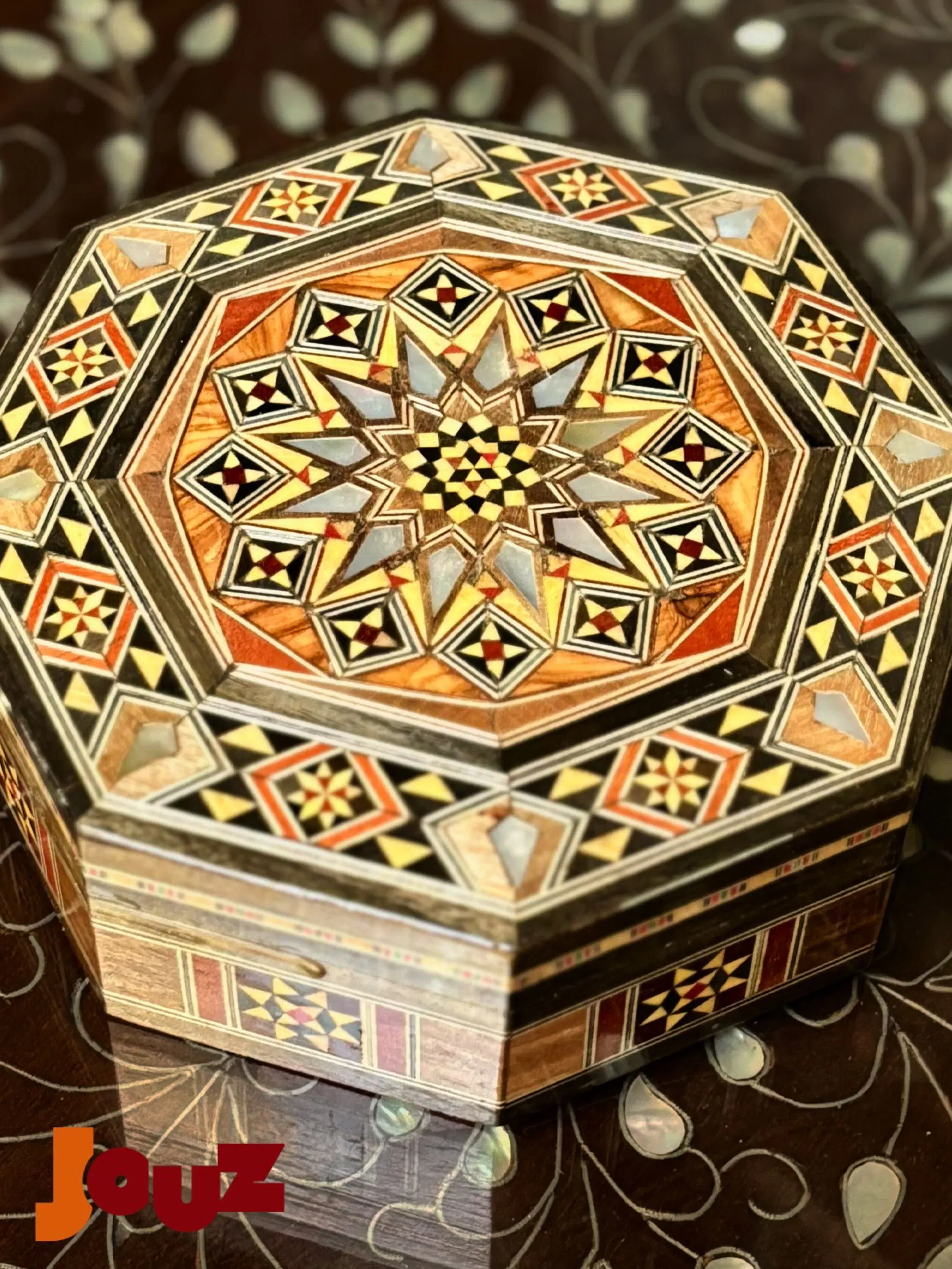 Small Oval Wooden Mosaic Box – Handcrafted with Wood Inlay – Boho Home Décor – Perfect for Rings & Treasures