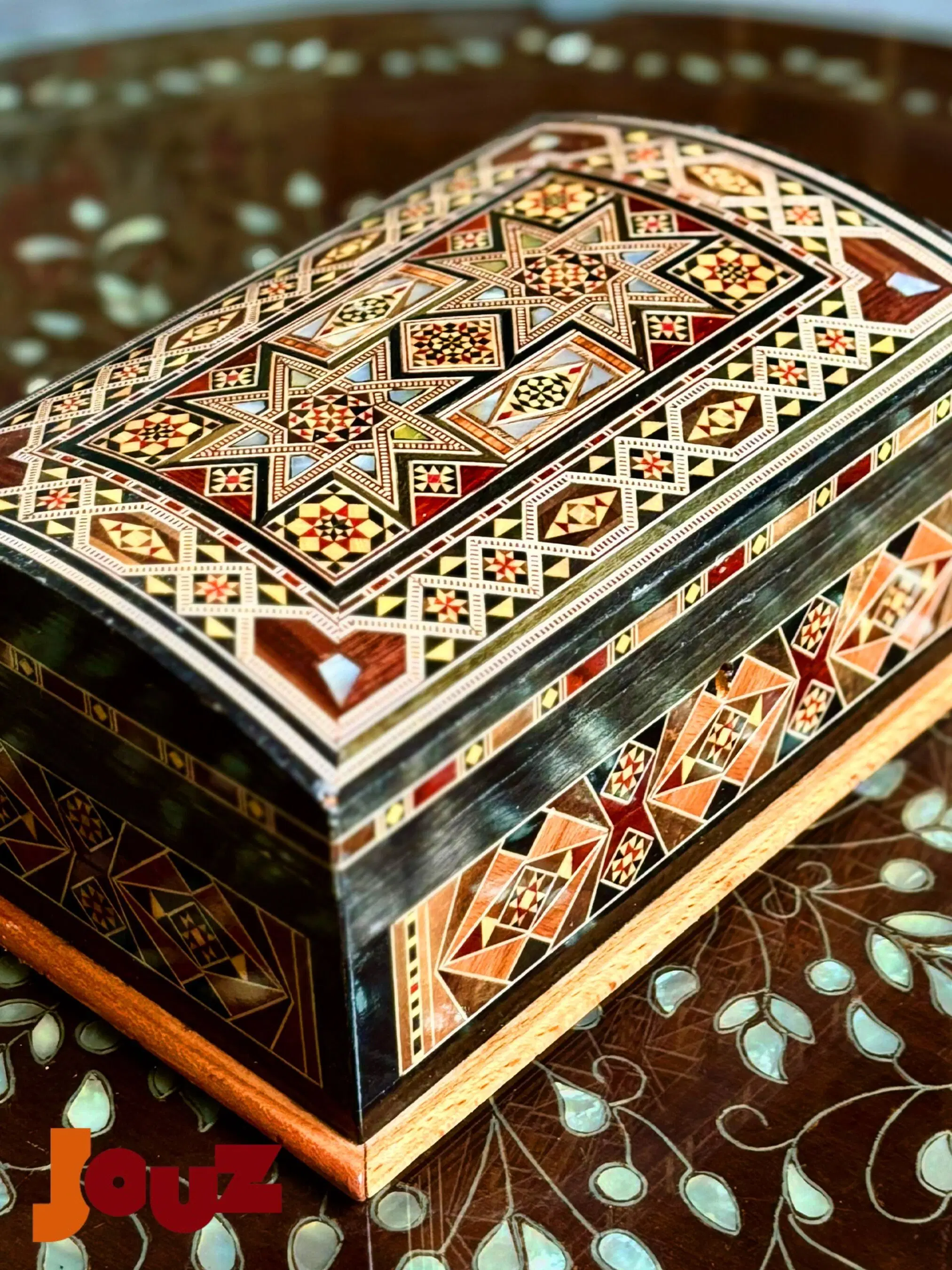 Handcrafted Medium Wooden Mosaic Box - High Quality Mother of Pearl Inlay - Jewelry Trinket Storage , boho style