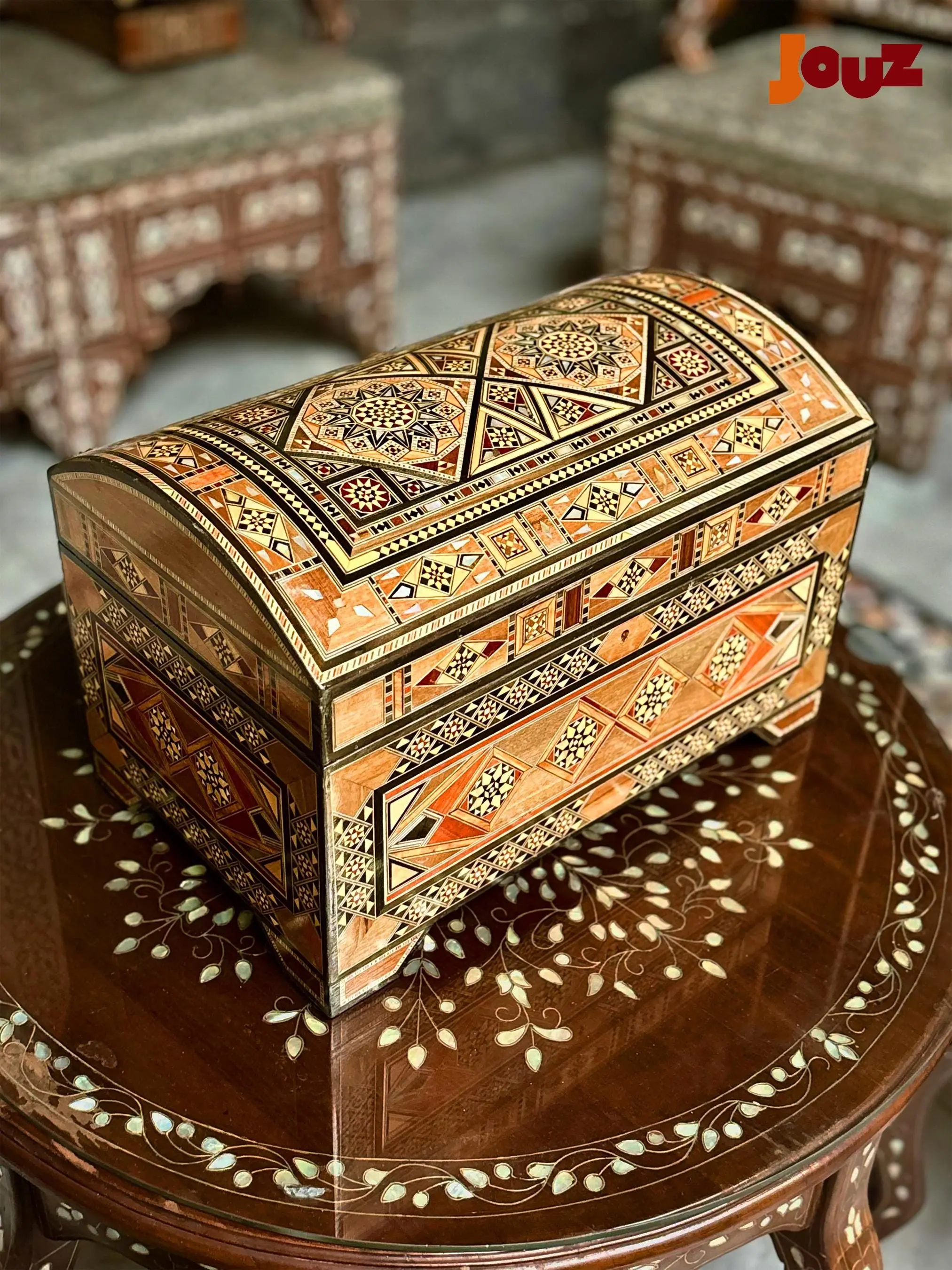 Large Handcrafted Wooden Mosaic Box with key, Luxury Handmade Jewelry Box, Boho Home Decor, Jewelry Organizer - Unique Gift Idea,