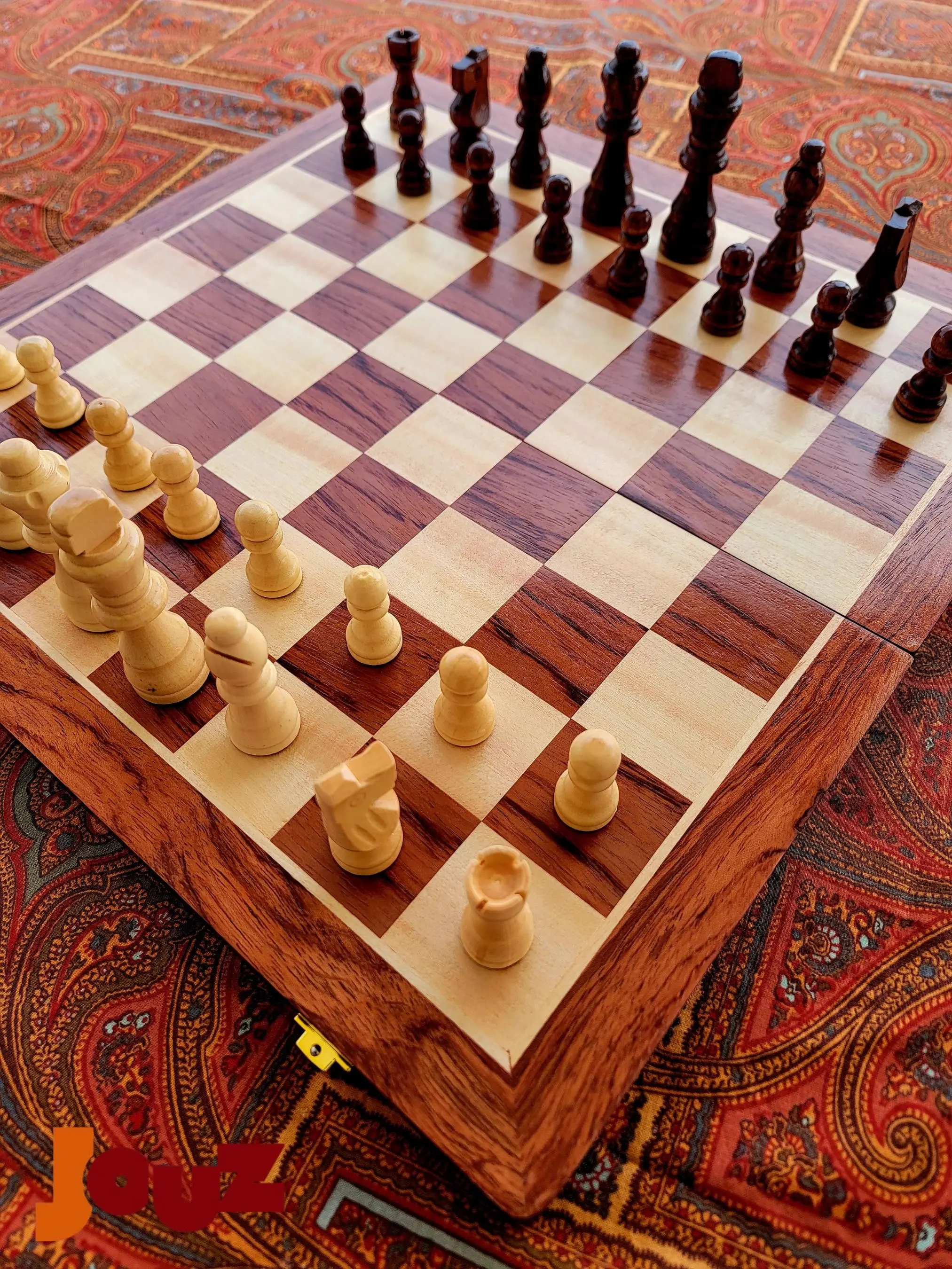 Wooden Chess Set with Foldable Board, Premium Wooden Game Set, Complete Pieces Included