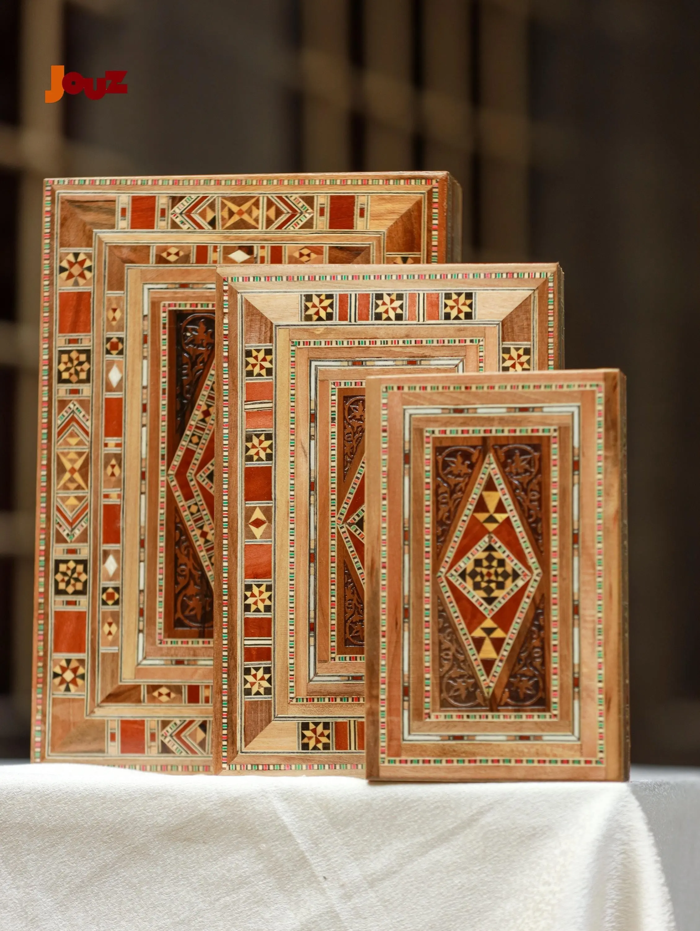 Set of 3 Handmade Wooden Mosaic Boxes - Small, Medium & Large - Decorative Storage Boxes - Gift Box Set - Unique Handcrafted Trinket Boxes