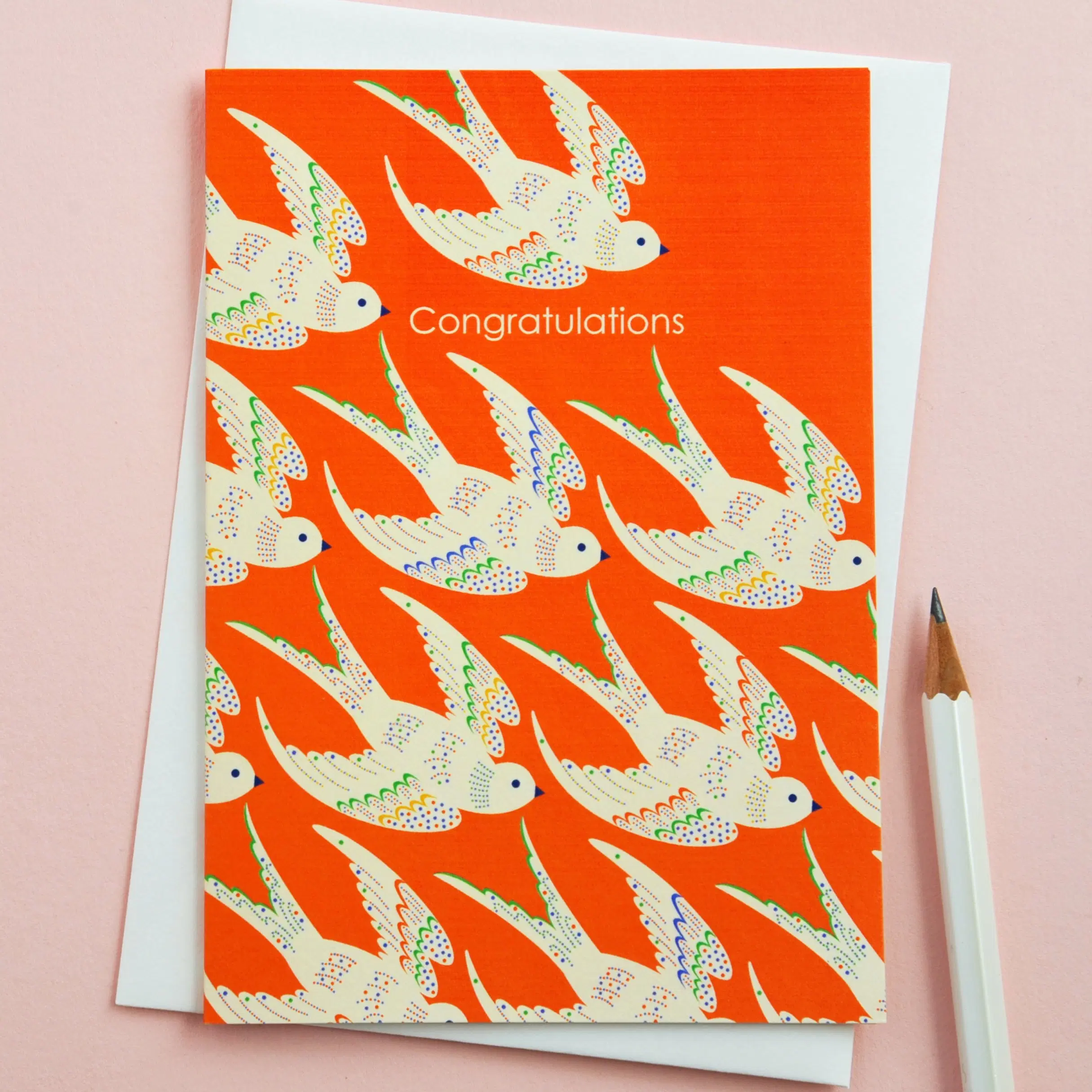 Deco Birds in Red Congratulations Greetings Card