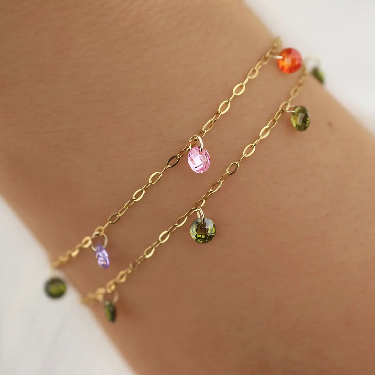 Thin bracelet with zirconium charms, sparkling stainless steel bracelet with rhinestones