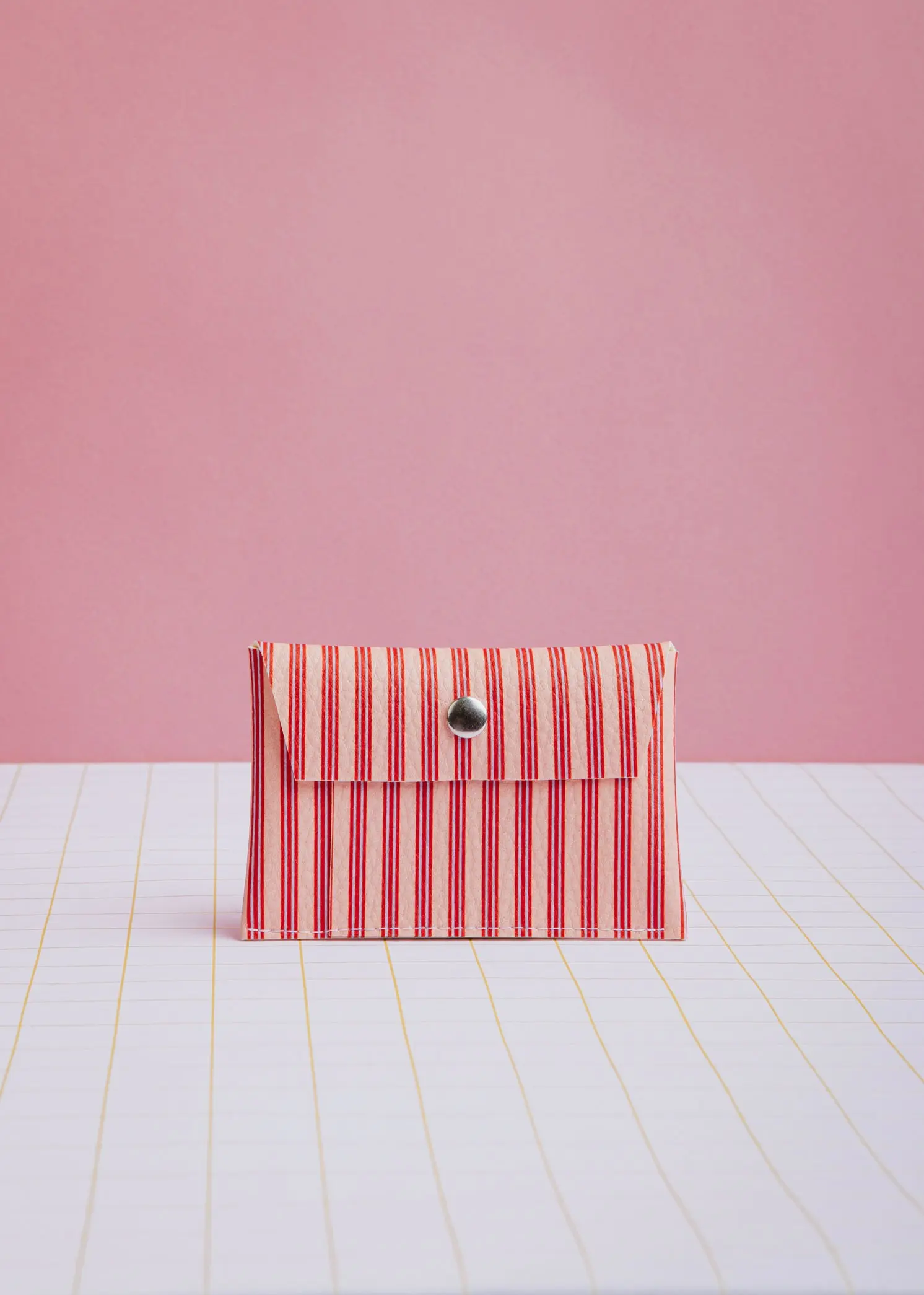 Coral red striped card holder