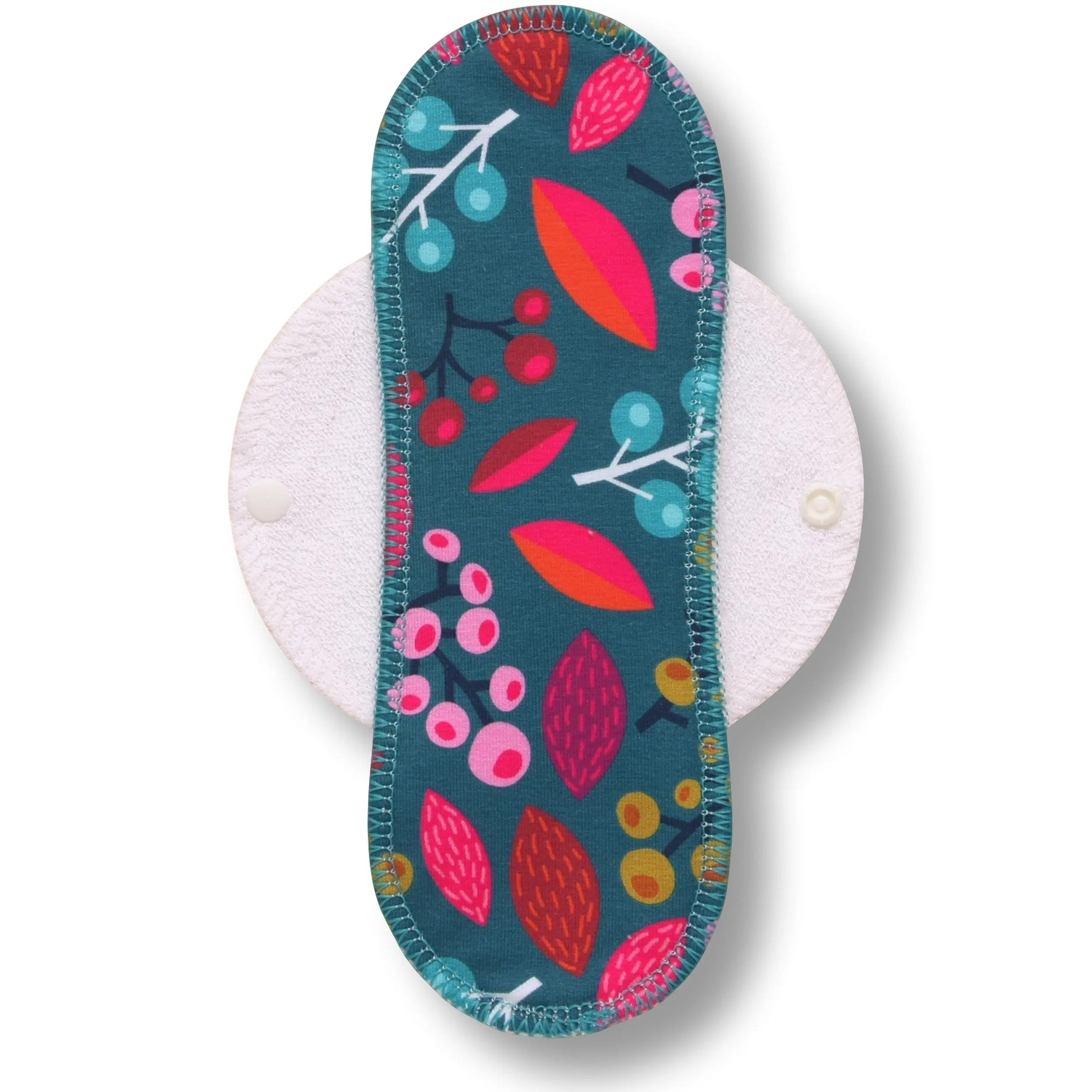 Wiederverwendbare Menstruationsbinde aus Bio-Baumwolle mit Flügeln (Single L) - Trauben & Pfau (weiße Flügel)