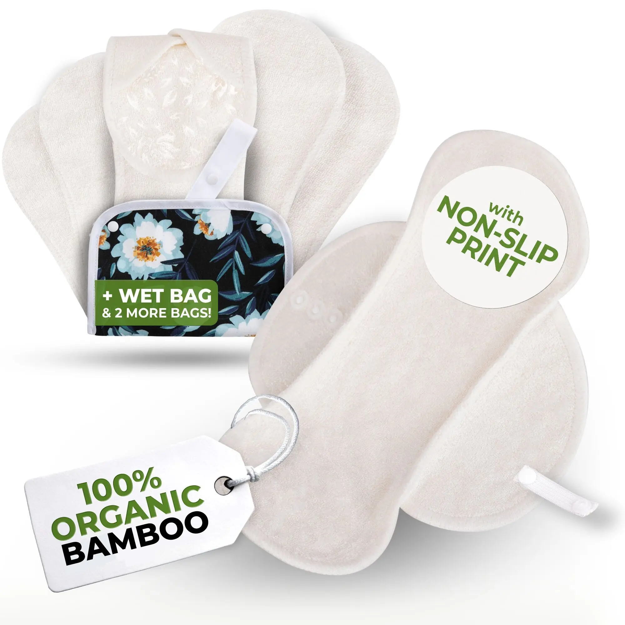 Rutschfeste, wiederverwendbare Inkontinenzeinlagen zur Blasenkontrolle (L+XL: 6er-Pack) – Frosted Petals