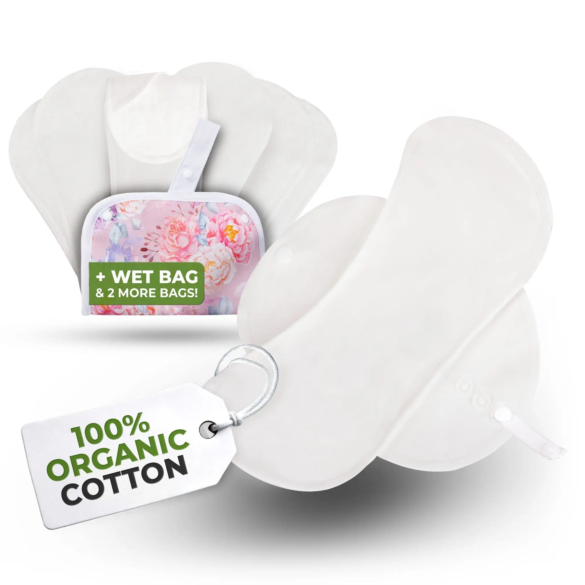 Wiederverwendbare Slipeinlagen EcoComfort aus Bio-Baumwolle für Frauen und Teenager (klein, 7er-Pack) – schlichtes Weiß