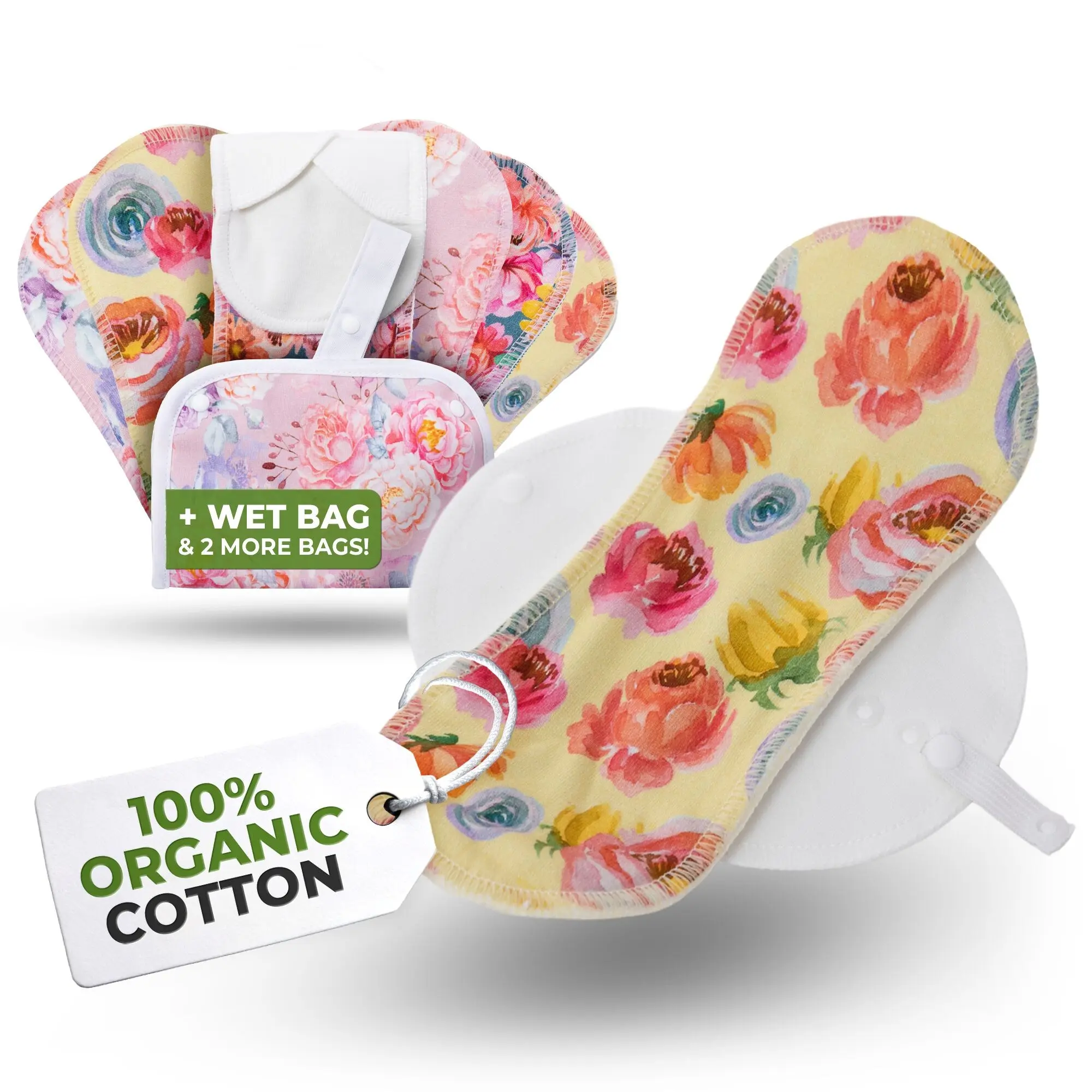 Wiederverwendbare EcoComfort-Slipeinlagen aus Bio-Baumwolle für Frauen und Teenager (klein, 7er-Pack) – Blossom