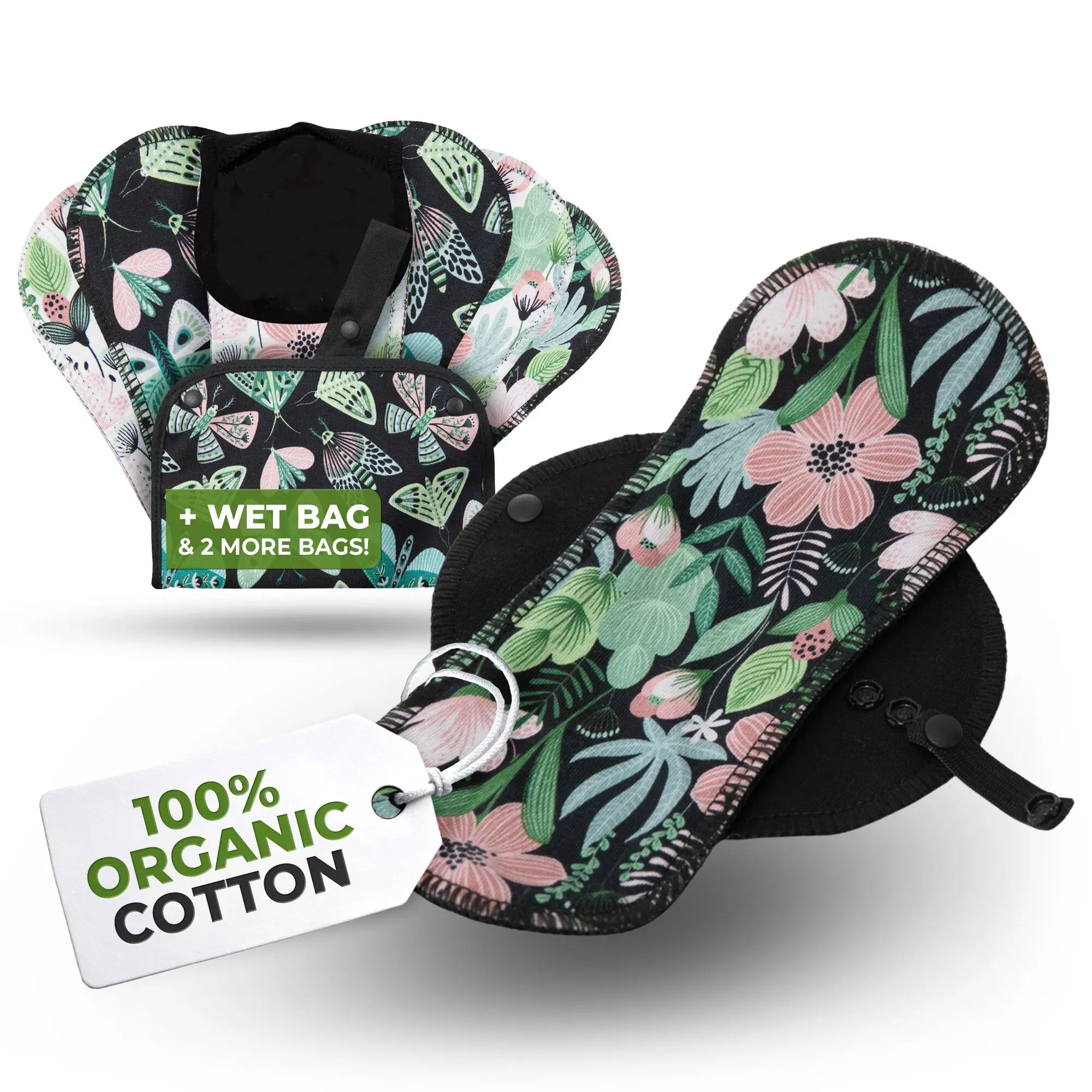 Wiederverwendbare EcoComfort-Slipeinlagen aus Bio-Baumwolle für Frauen und Teenager (klein, 7er-Pack) – Evergreen