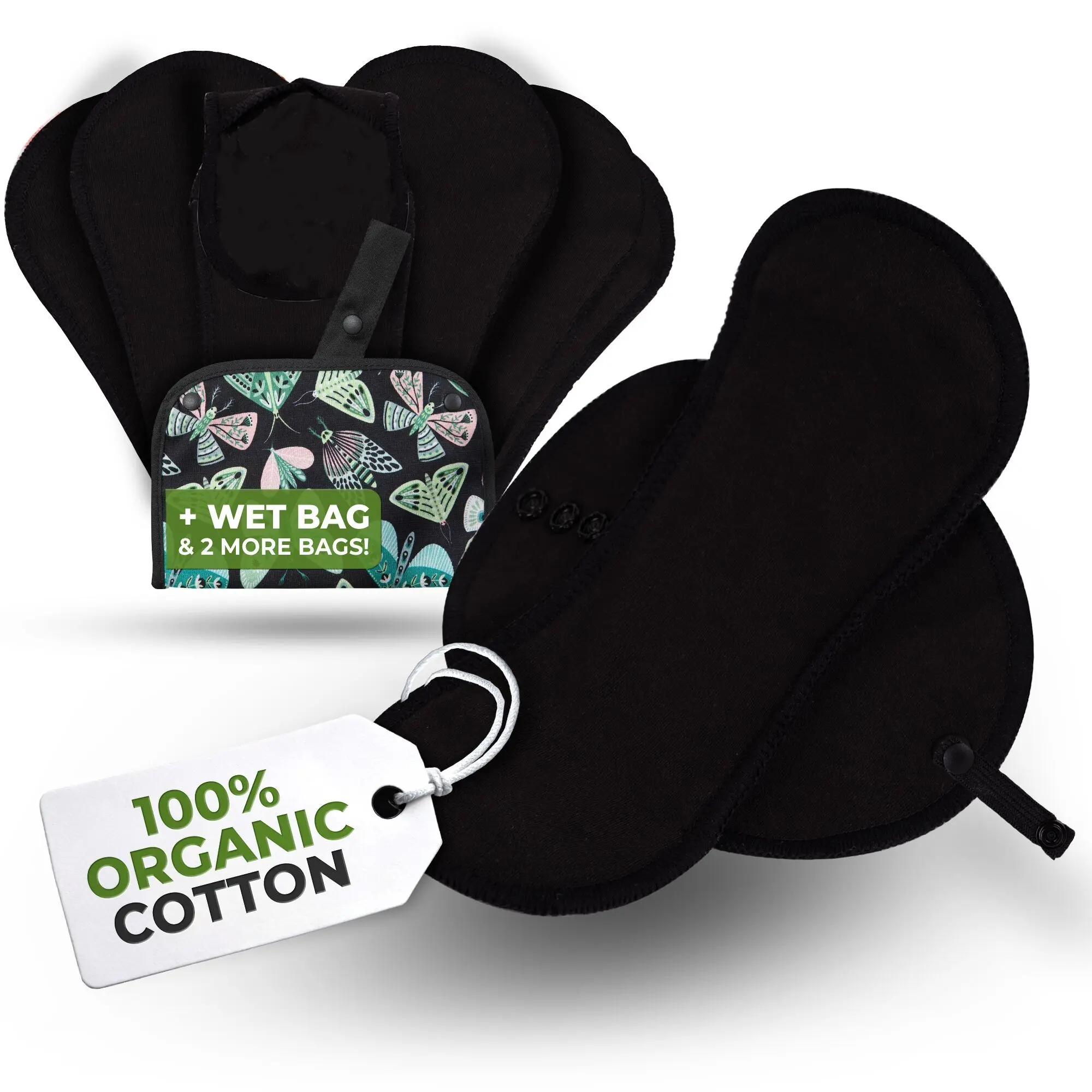 Wiederverwendbare Slipeinlagen EcoComfort aus Bio-Baumwolle für Damen und Jugendliche (Mittel, 7er-Pack) – Einfarbig Schwarz