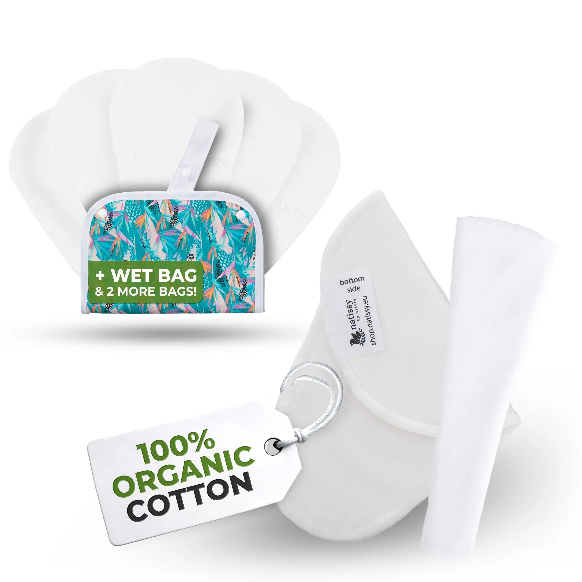 Wiederverwendbare Slipeinlagen EcoComfort aus Bio-Baumwolle für Damen und Teenager (Tanga, 7er-Pack) – Einfarbig Weiß
