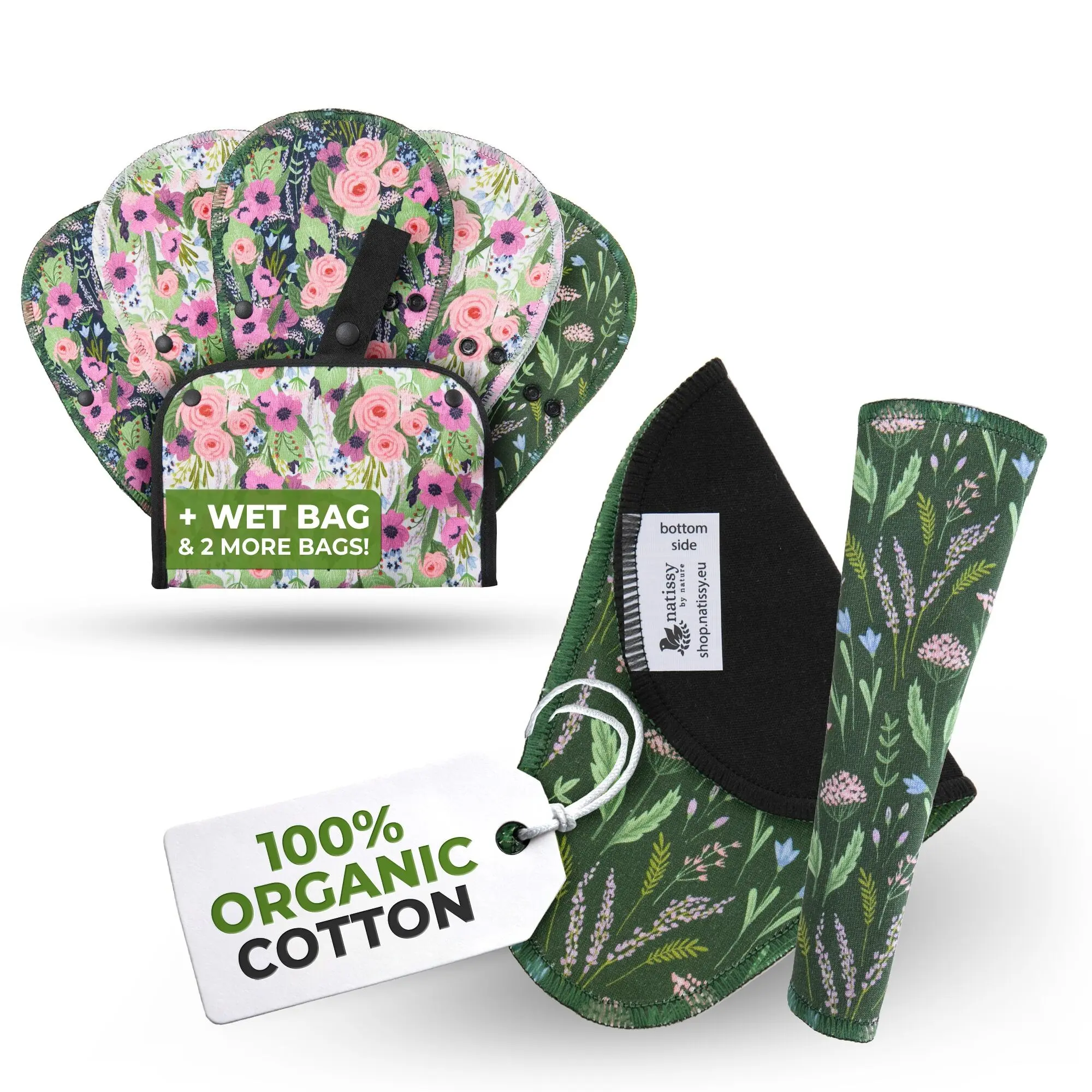 Wiederverwendbare EcoComfort-Slipeinlagen aus Bio-Baumwolle für Damen und Teenager (Tanga, 7er-Pack) – Botanisch