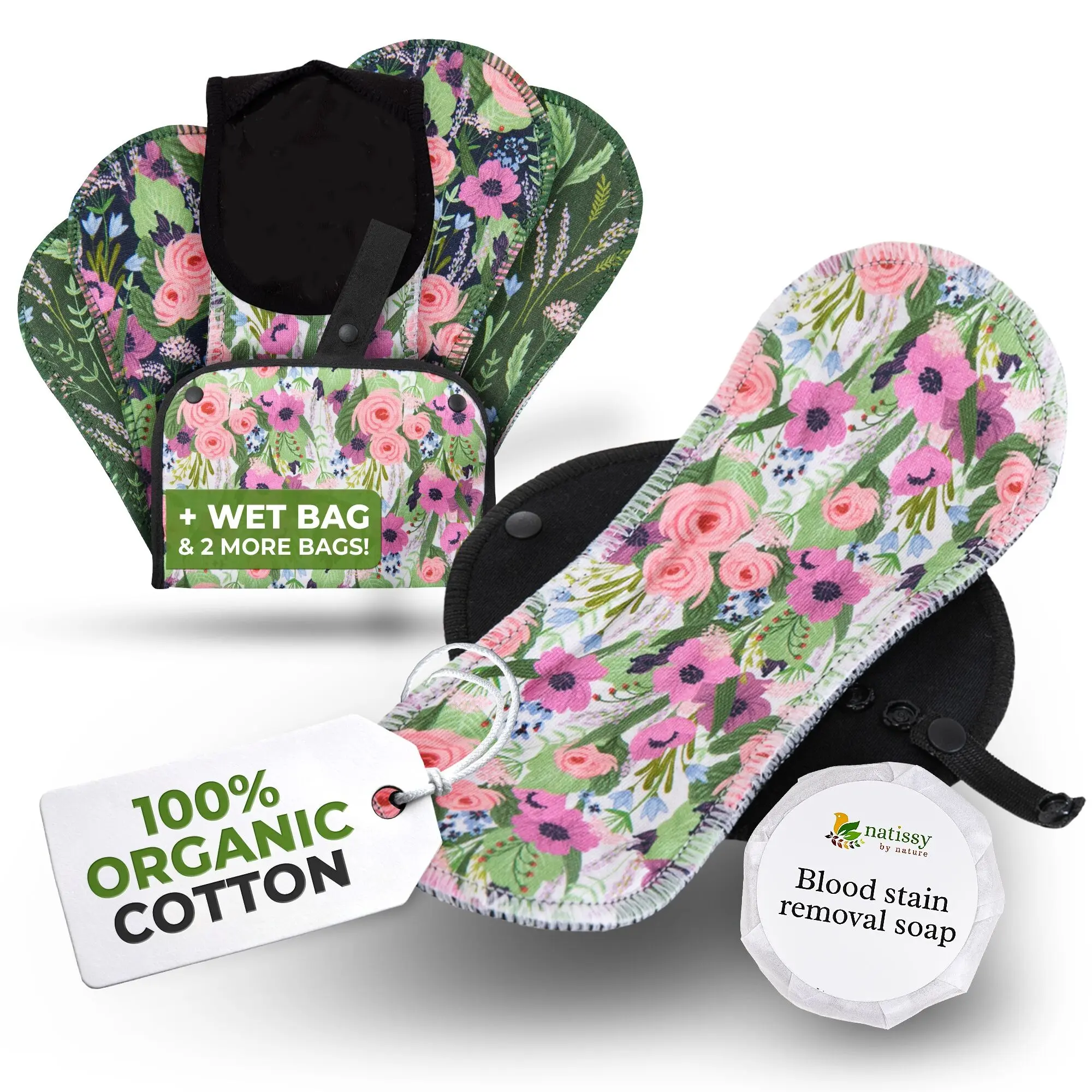 Wiederverwendbare EcoComfort-Binden aus Bio-Baumwolle für leichte Blutungen (S+M, 6er-Pack) – Botanisch