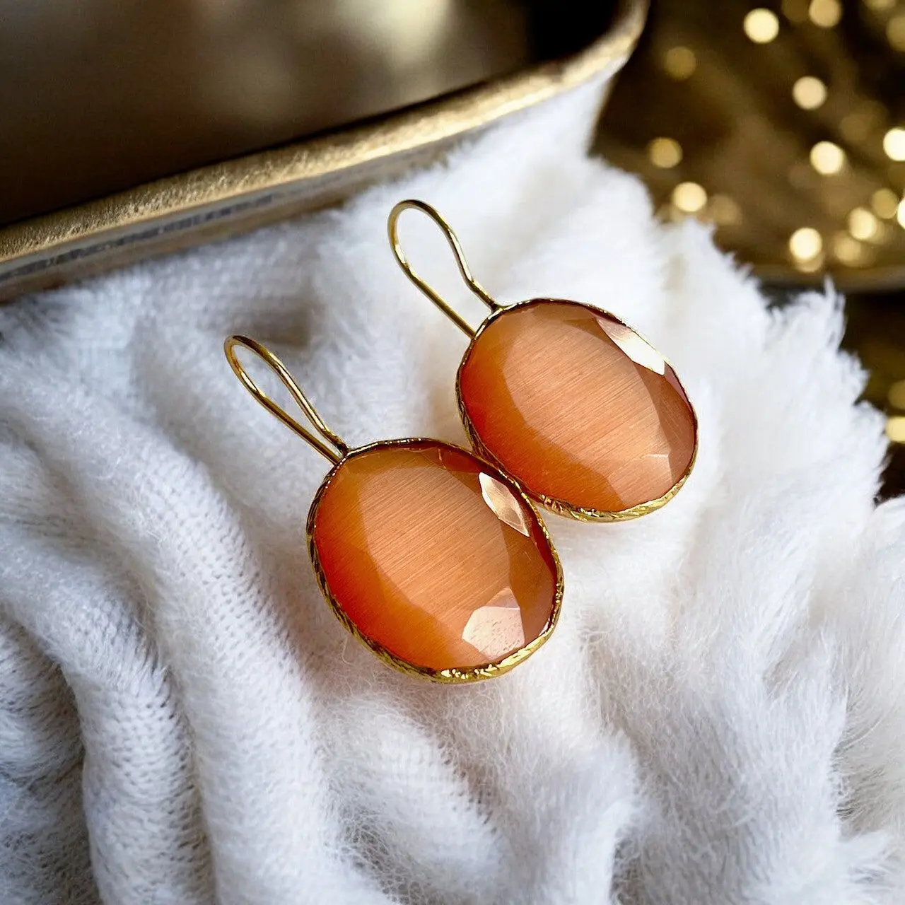 "DIAMORA" earrings in fine gold plated natural stone orange Agate
