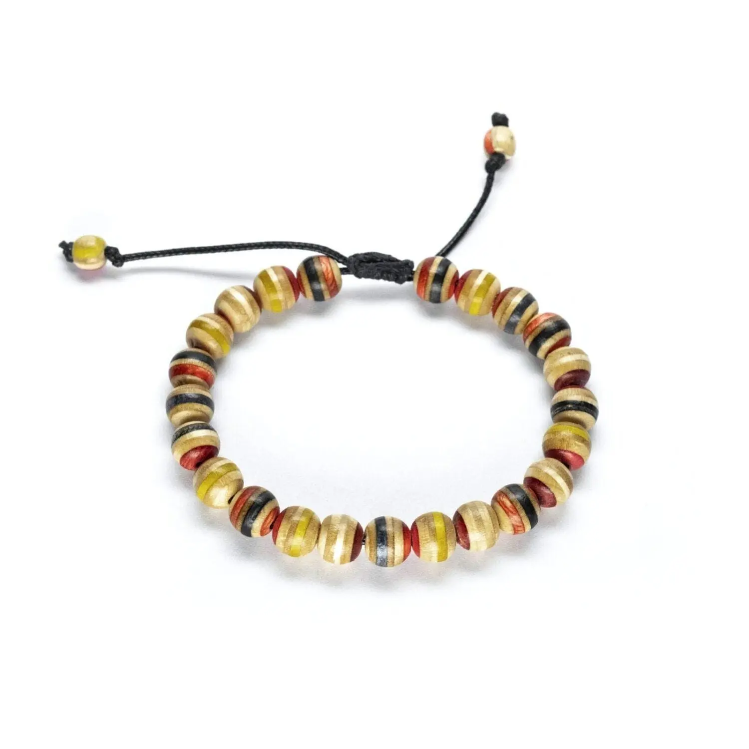 Pulsera de cuentas de madera reciclada de patinetas, roja, cuentas de 8 mm, unisex, ajustable