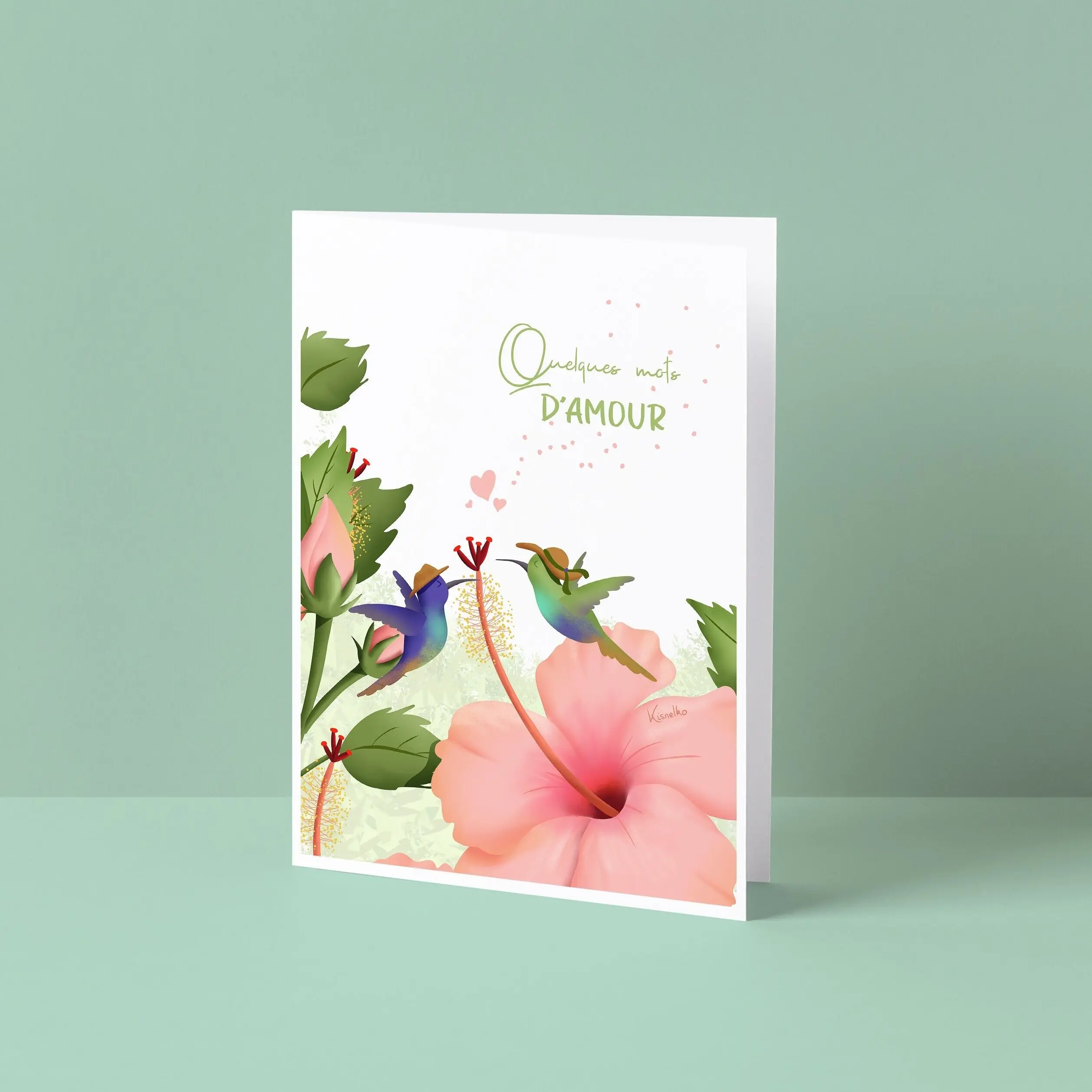 Carte de voeux A6 (double) - Hibiscus & colibris
