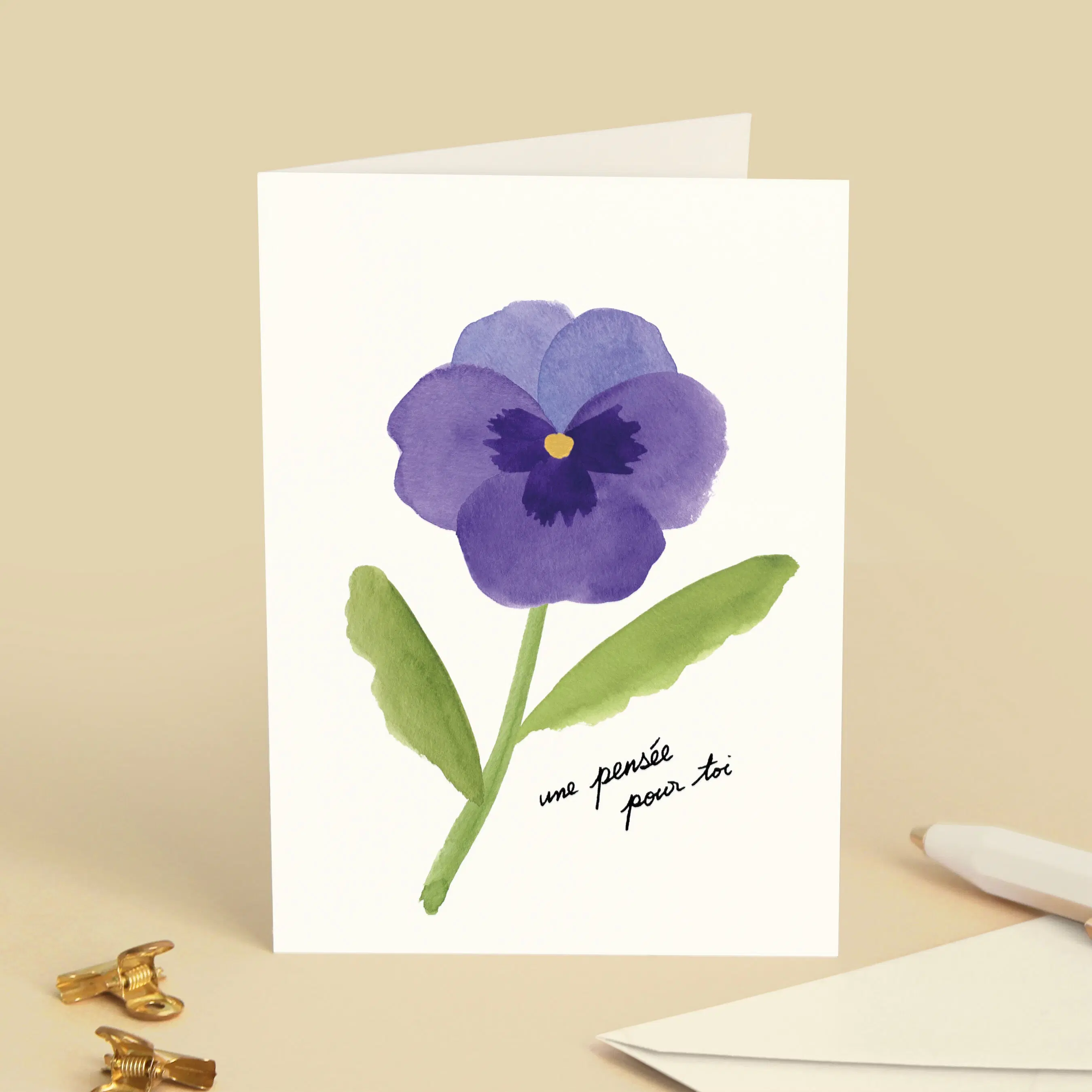 "Thought for you" greeting card - Pretty purple flower - Love, hello, hello, little gift - Cute humor - Message in French