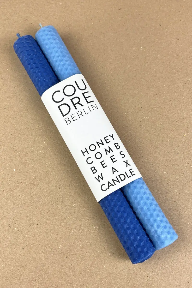 handmade colored beeswax taper candles / sky blue & ocean