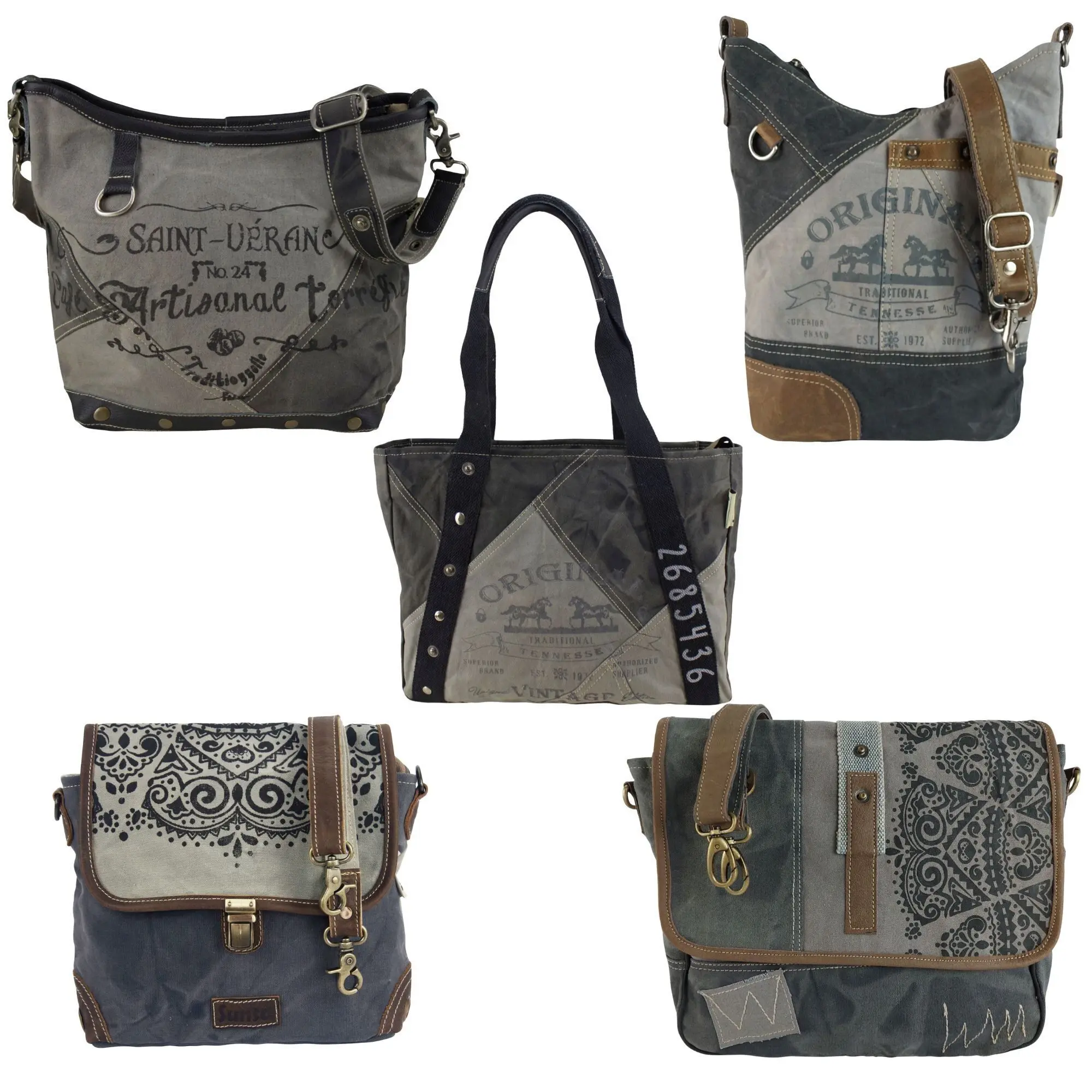 Winter Packet 5 Canvas Taschen in dunklen Farben schwarz/ grau Damentaschen für den Winter